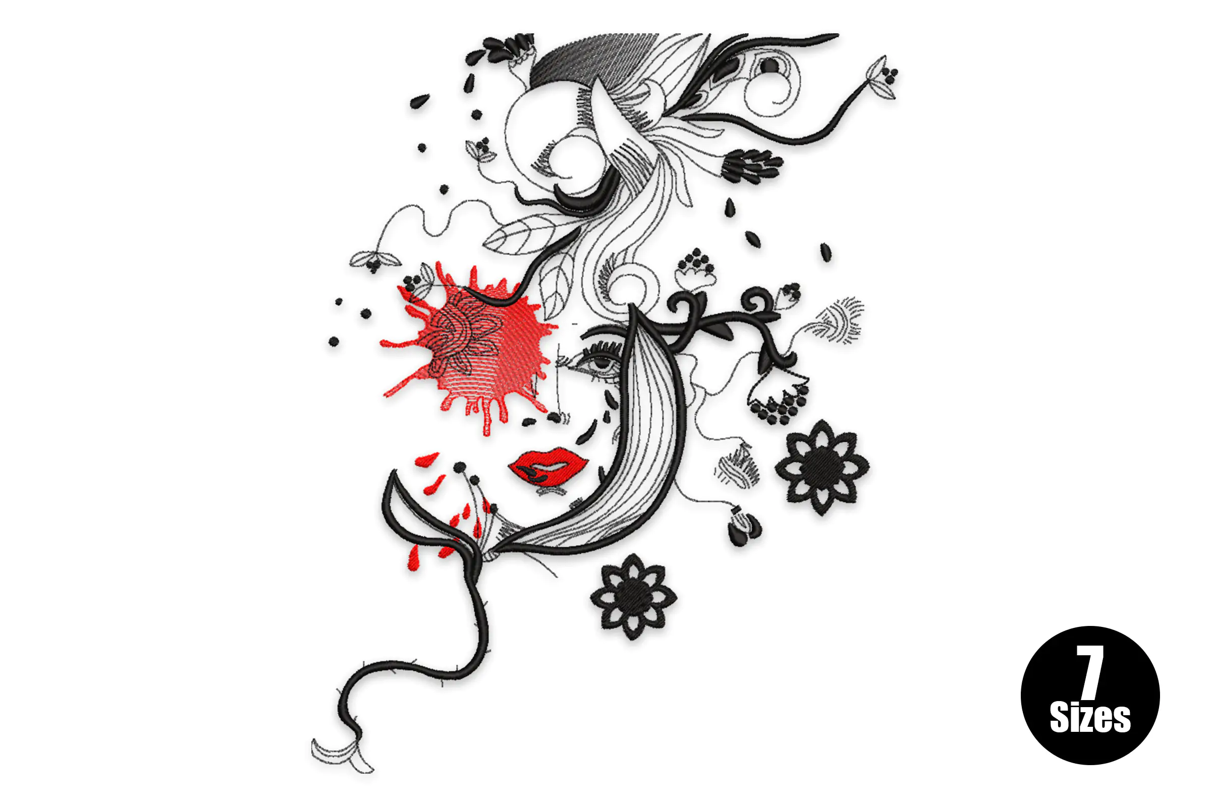 Woman with Flowers Digital Embroidery File