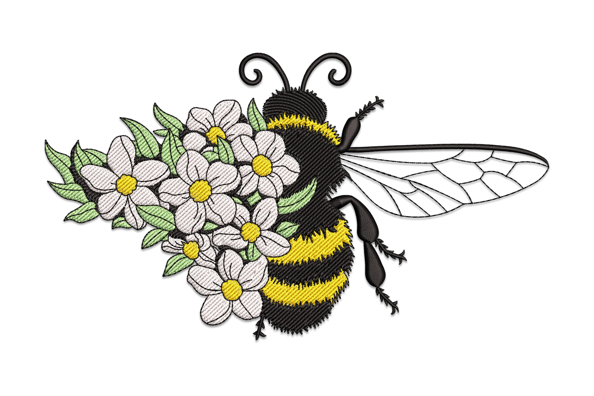 Bee With Flowers Embroidery Design