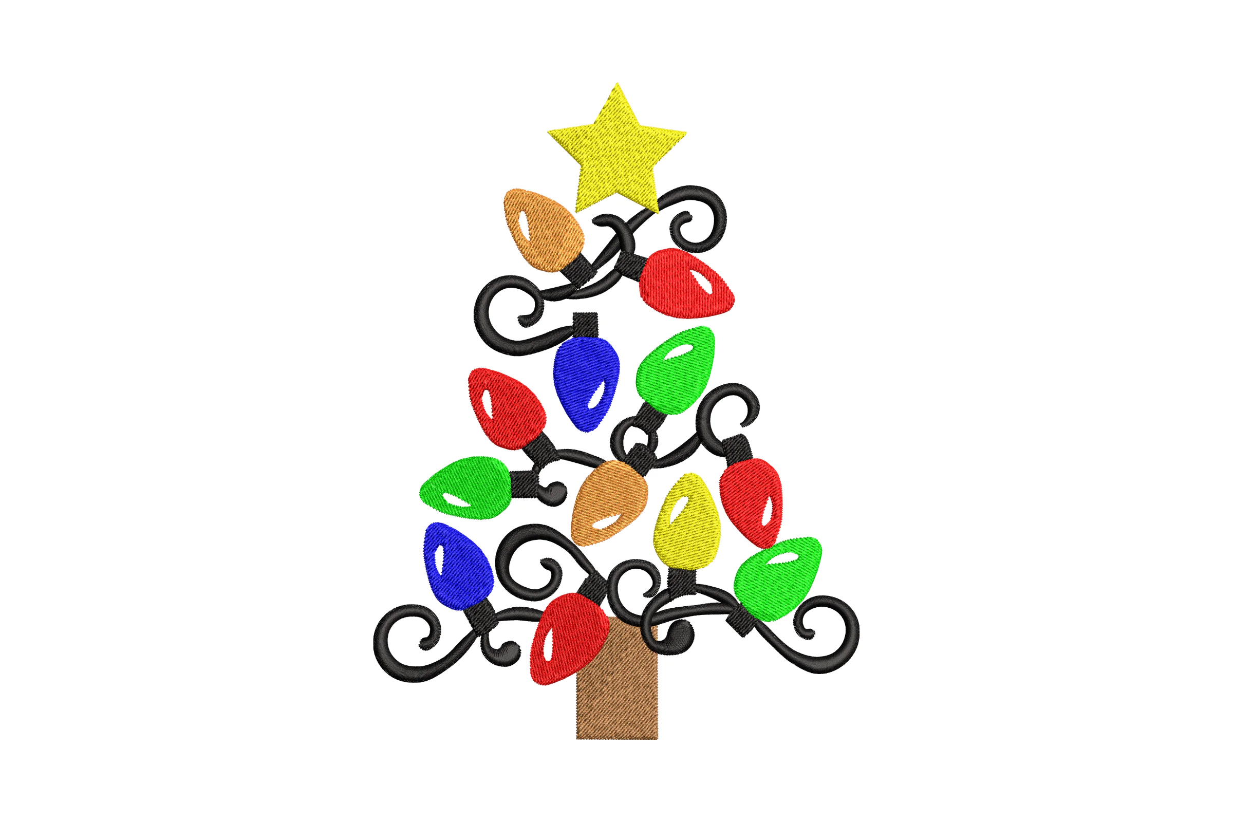 Christmas Lights Tree Embroidery Design