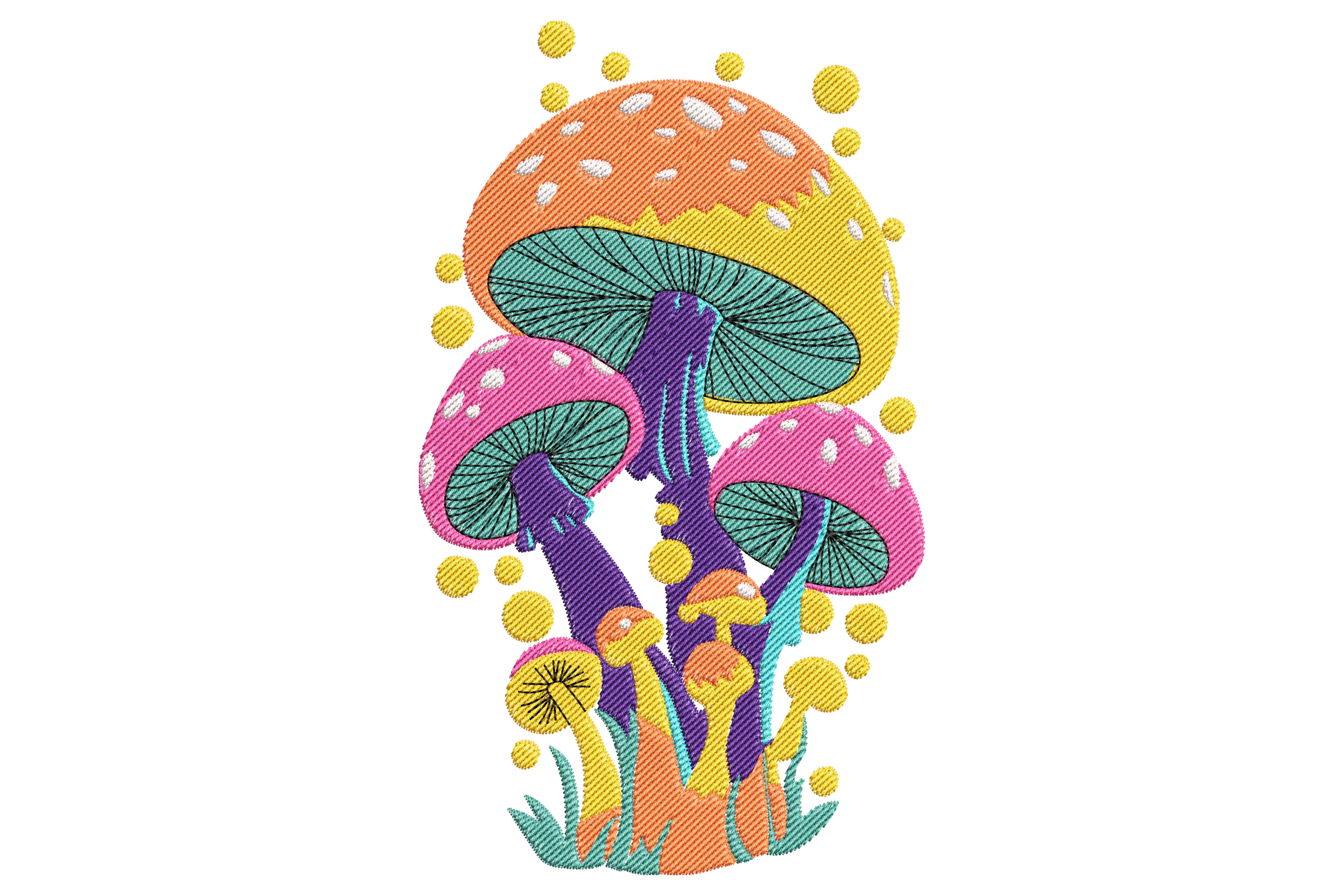 Colorful Mushroom Embroidery Design