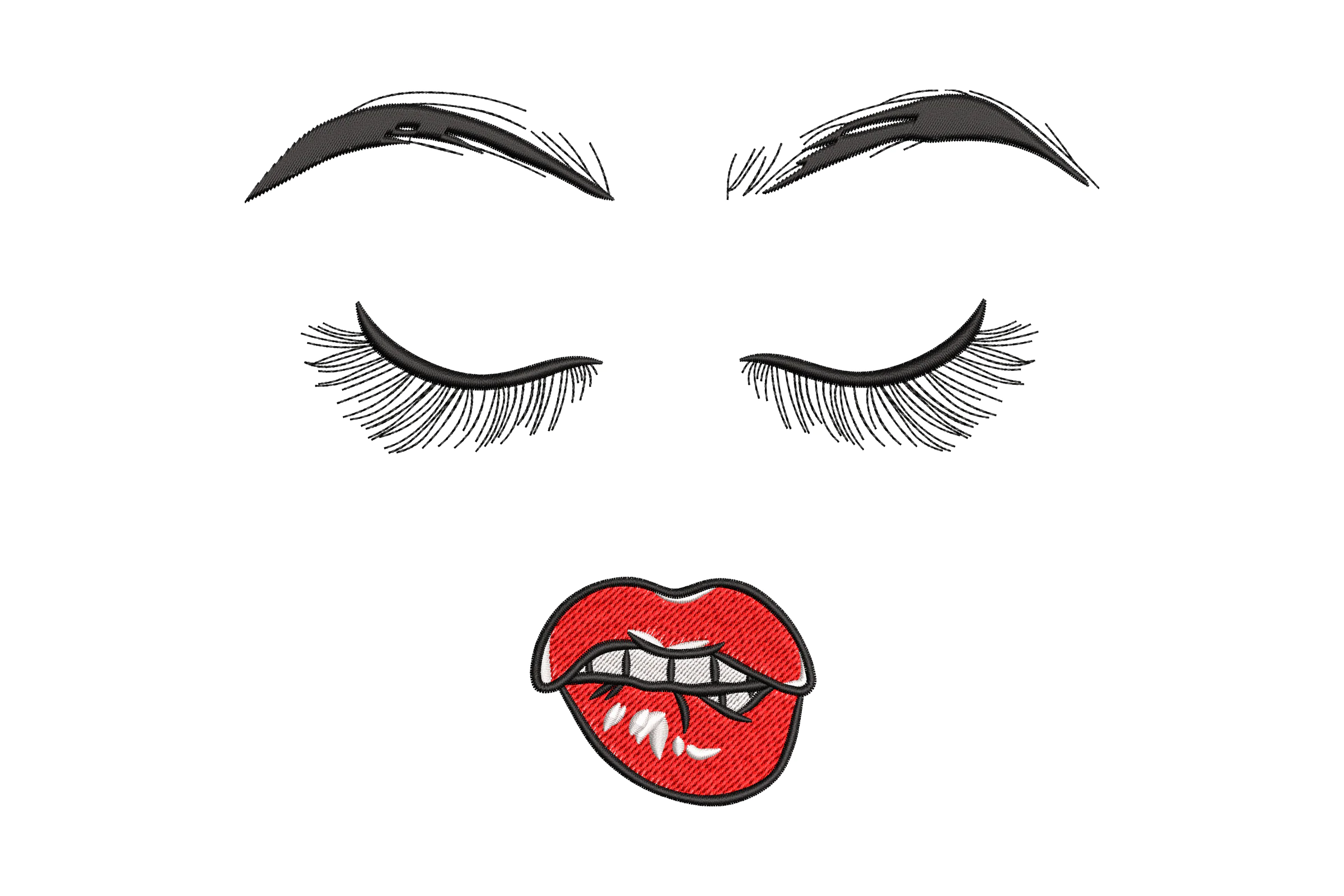 Eyelashes and Lips Embroidery Design