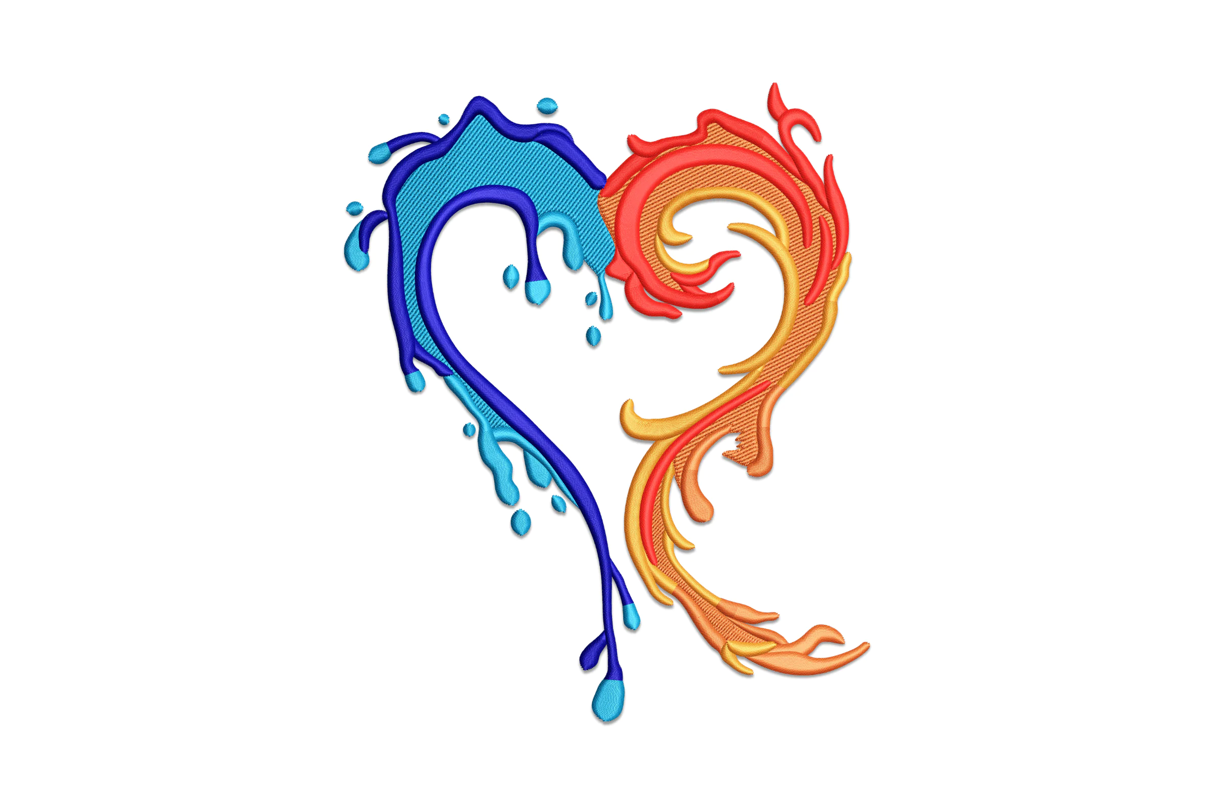 Water And Fire Heart Embroidery Design