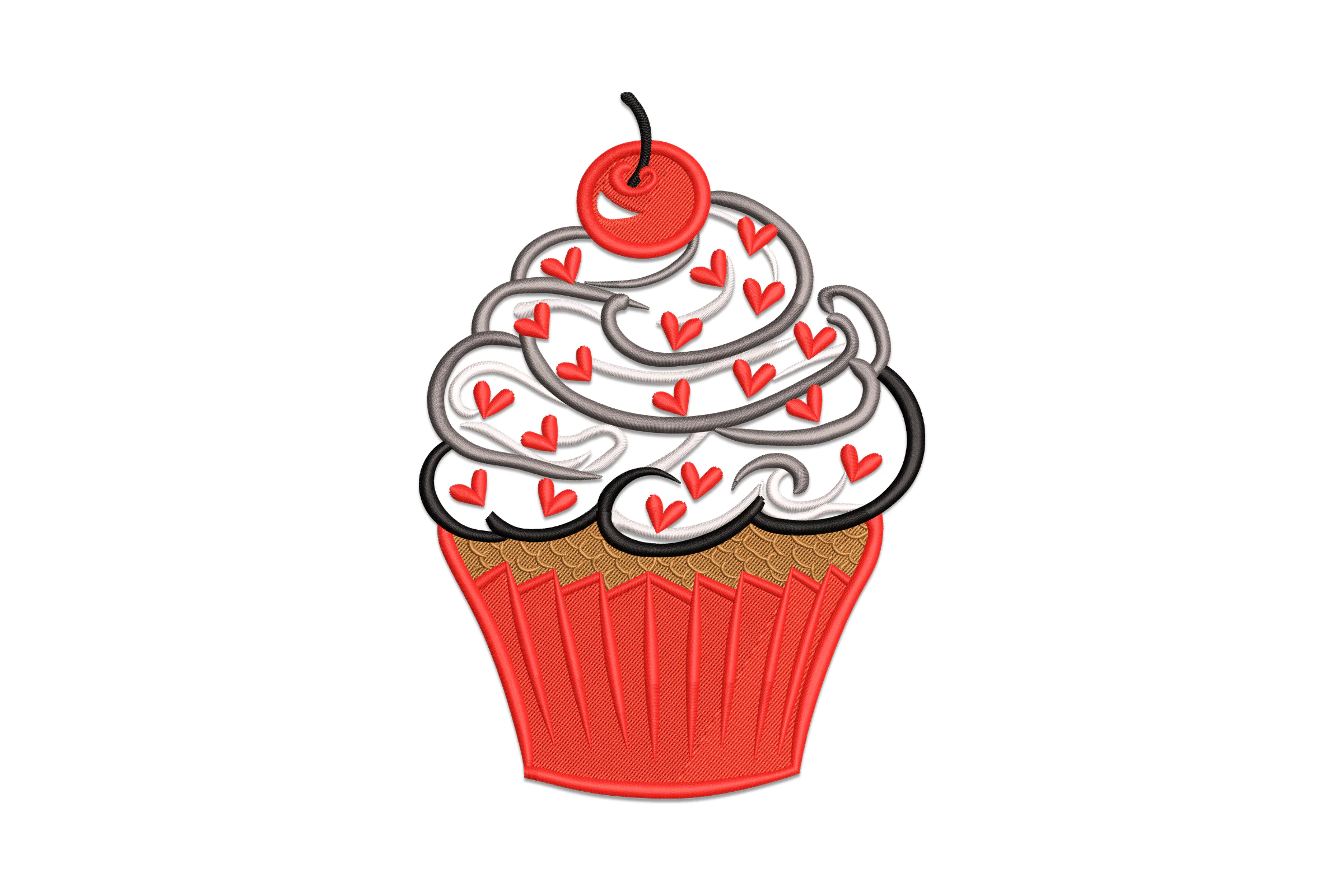 Cute Valentines Cupcake with Heart Embroidery Design