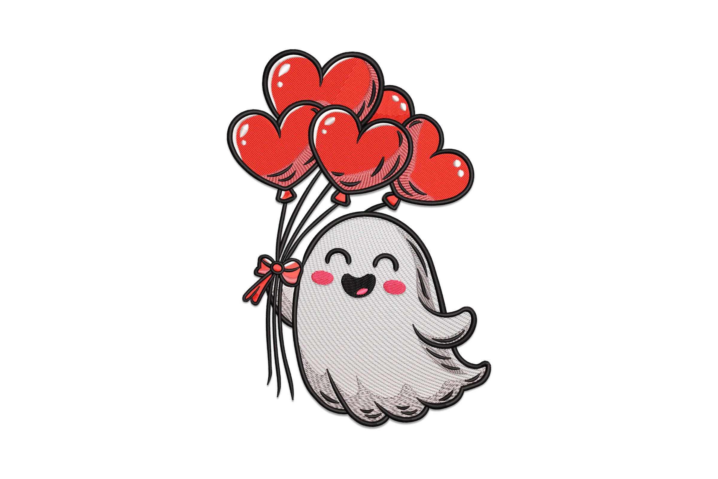 Valentine Ghost with Heart Balloon Embroidery Design