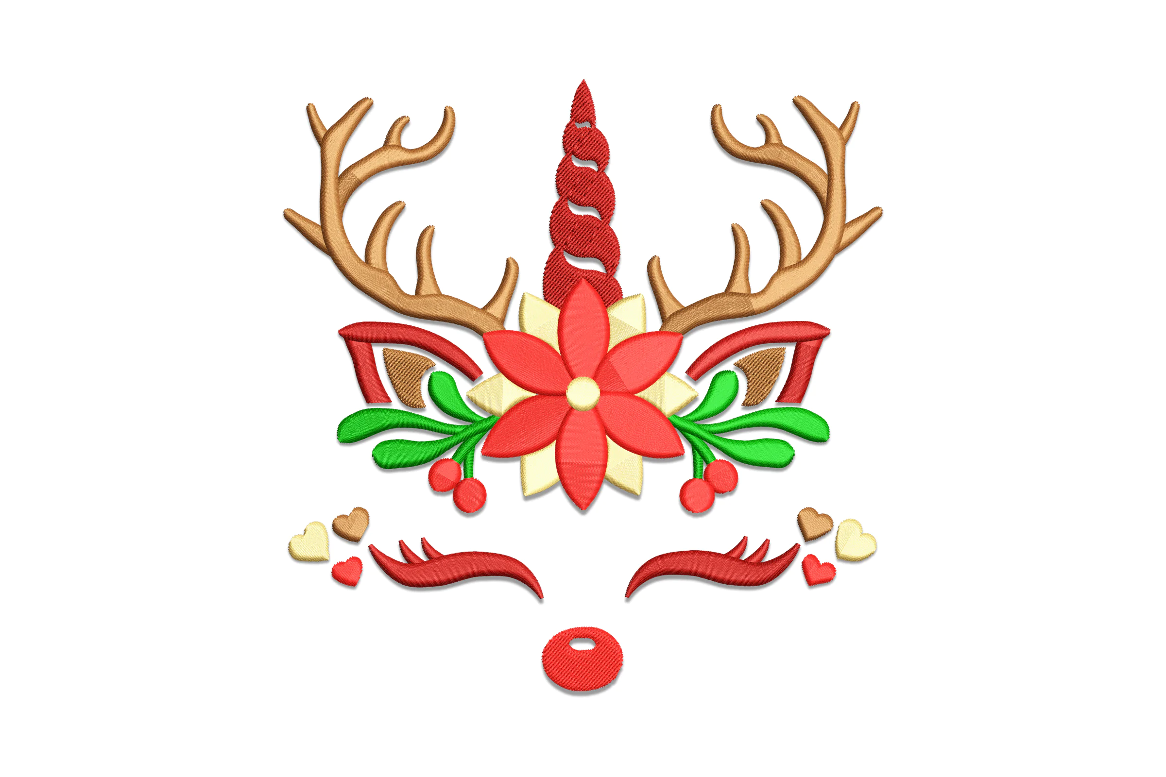 Christmas Unicorn Face Embroidery Design