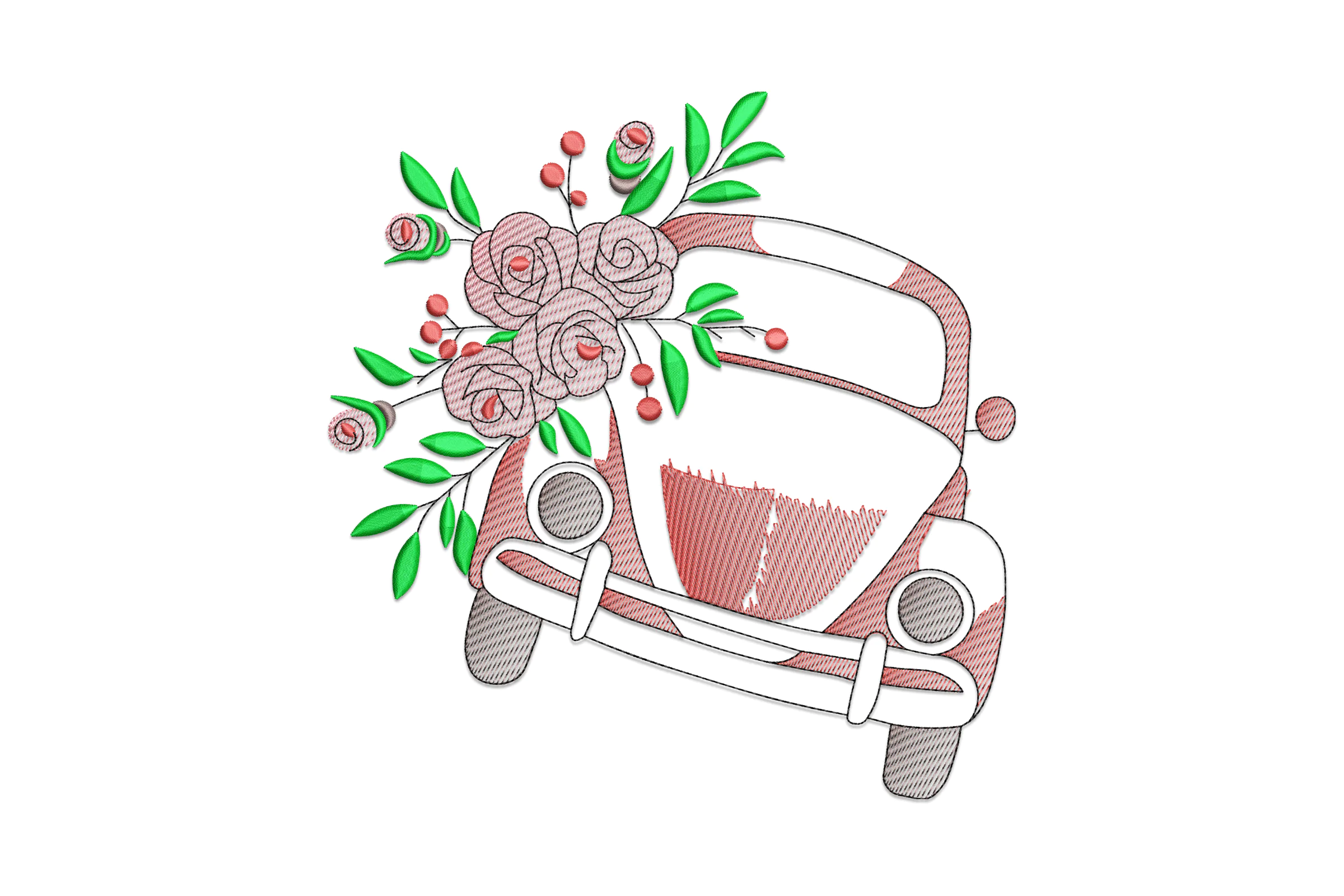 Car With Flowers Machine Embroidery Design