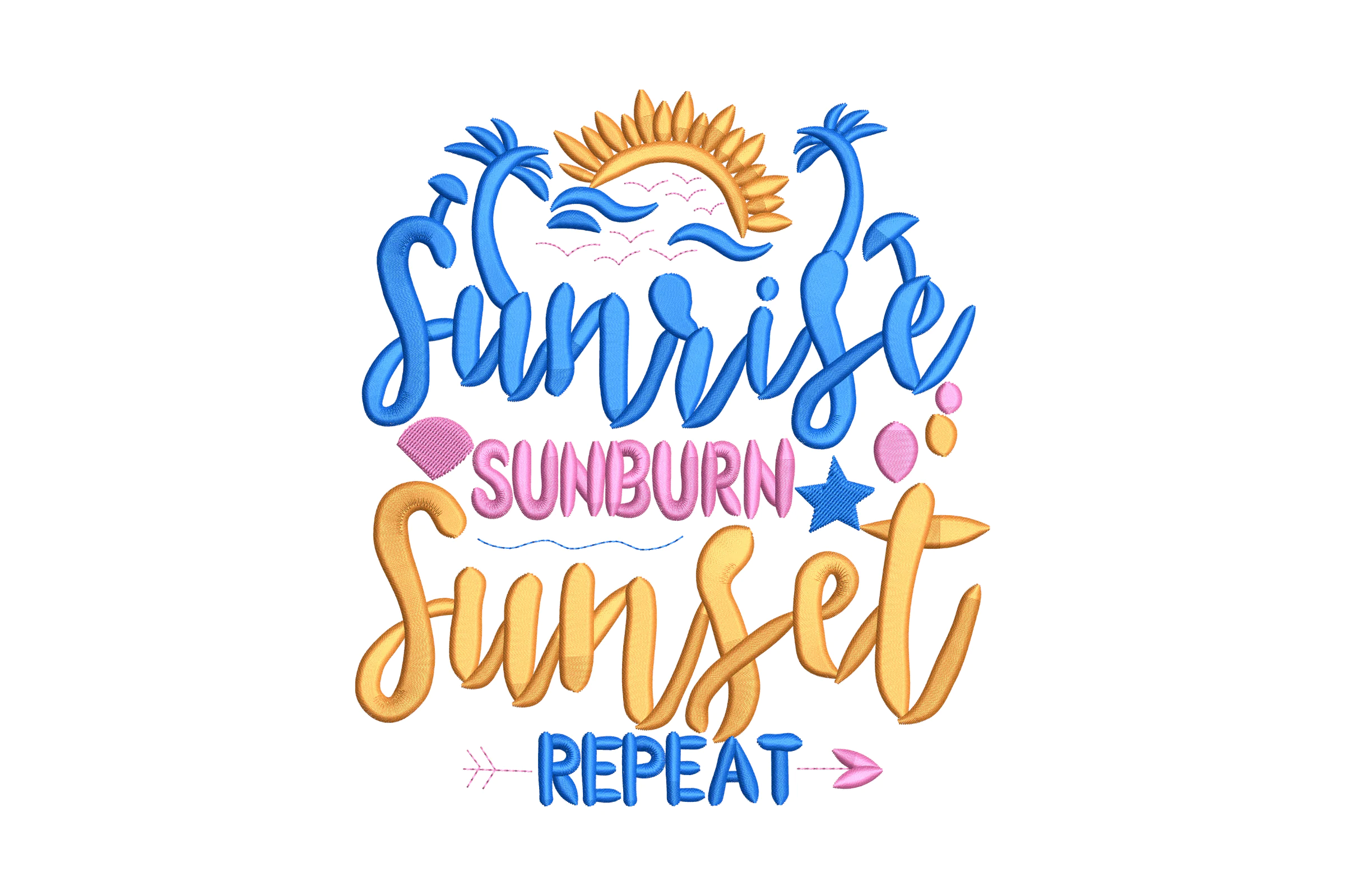 Sunrise Sunburn Sunset Repeat Embroidery Design File