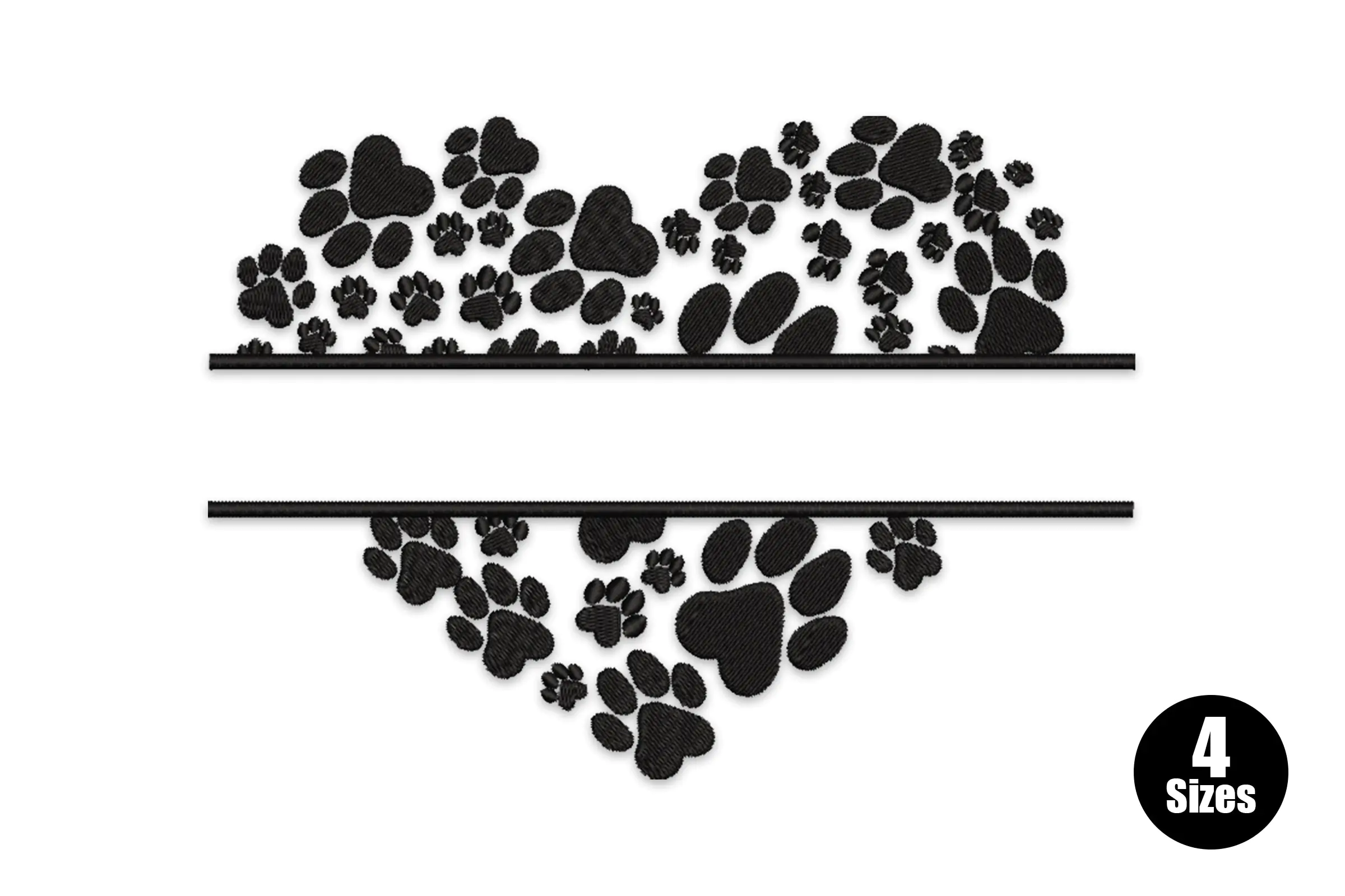 Split Paw Print Heart Embroidery Design