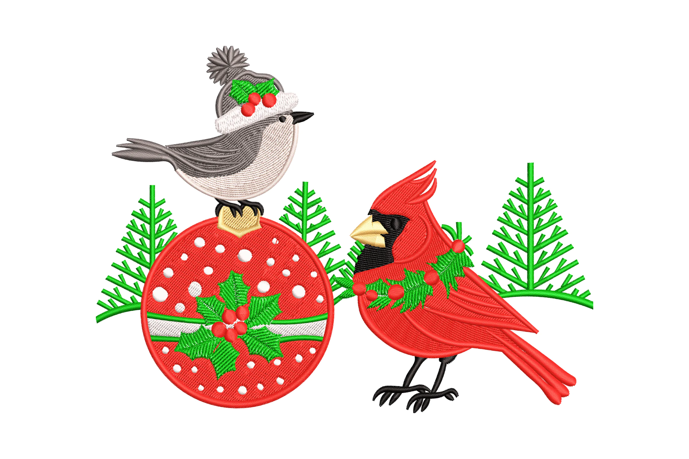 Christmas Cardinal with Ornament Embroidery Design