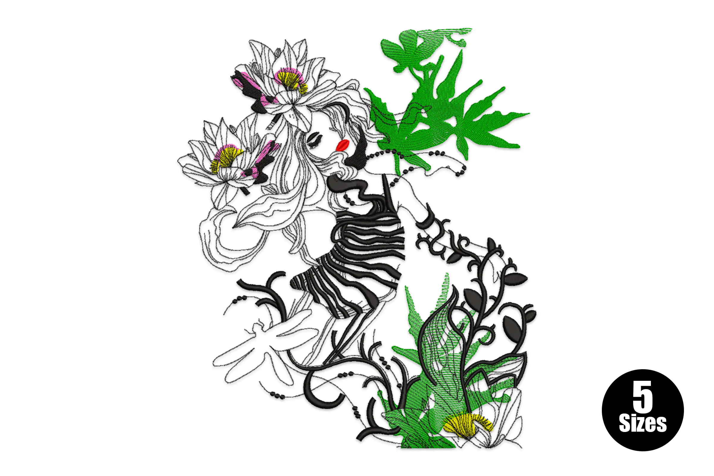 Woman with Flowers Machine Embroidery Design