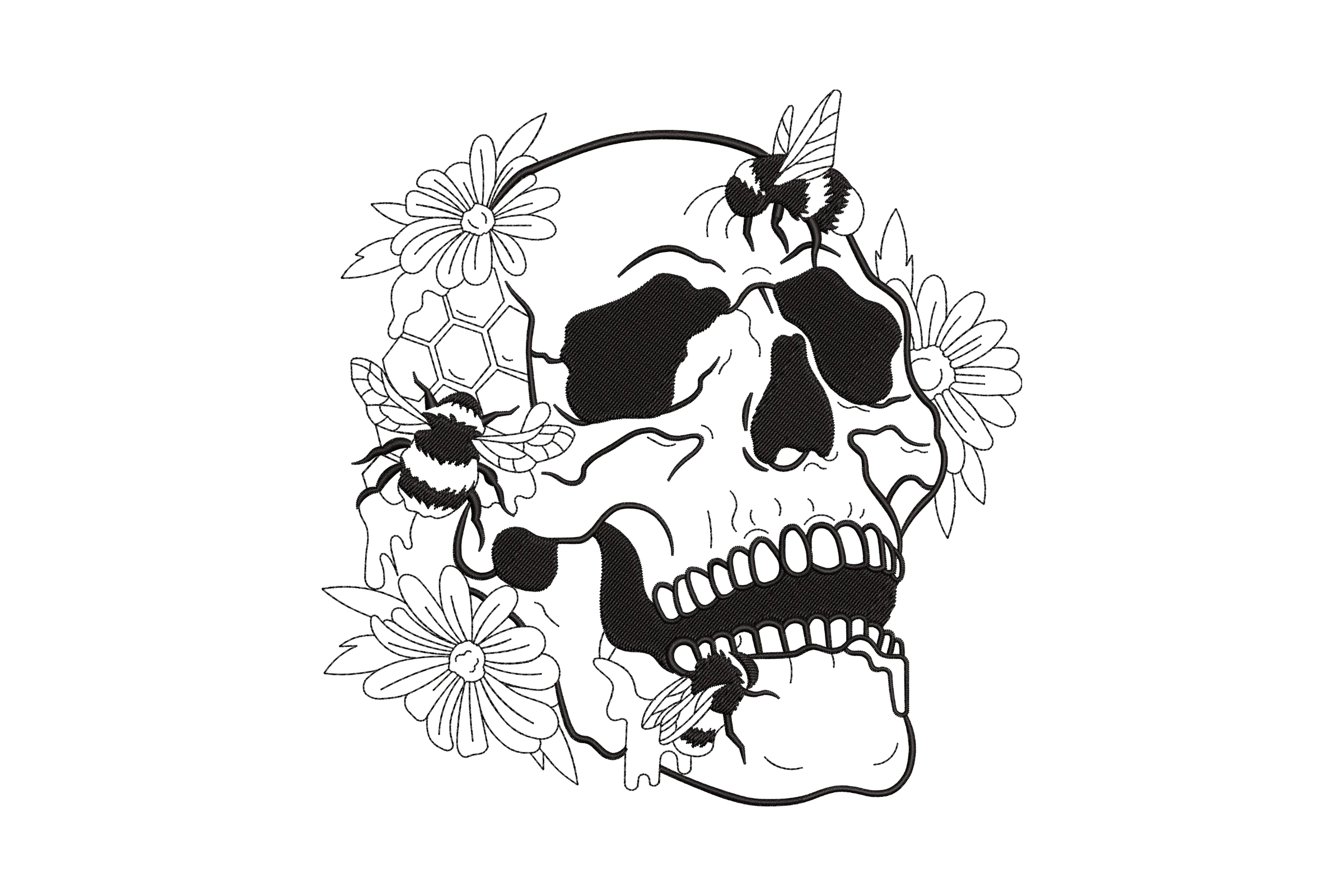 Floral Skeleton Embroidery Design