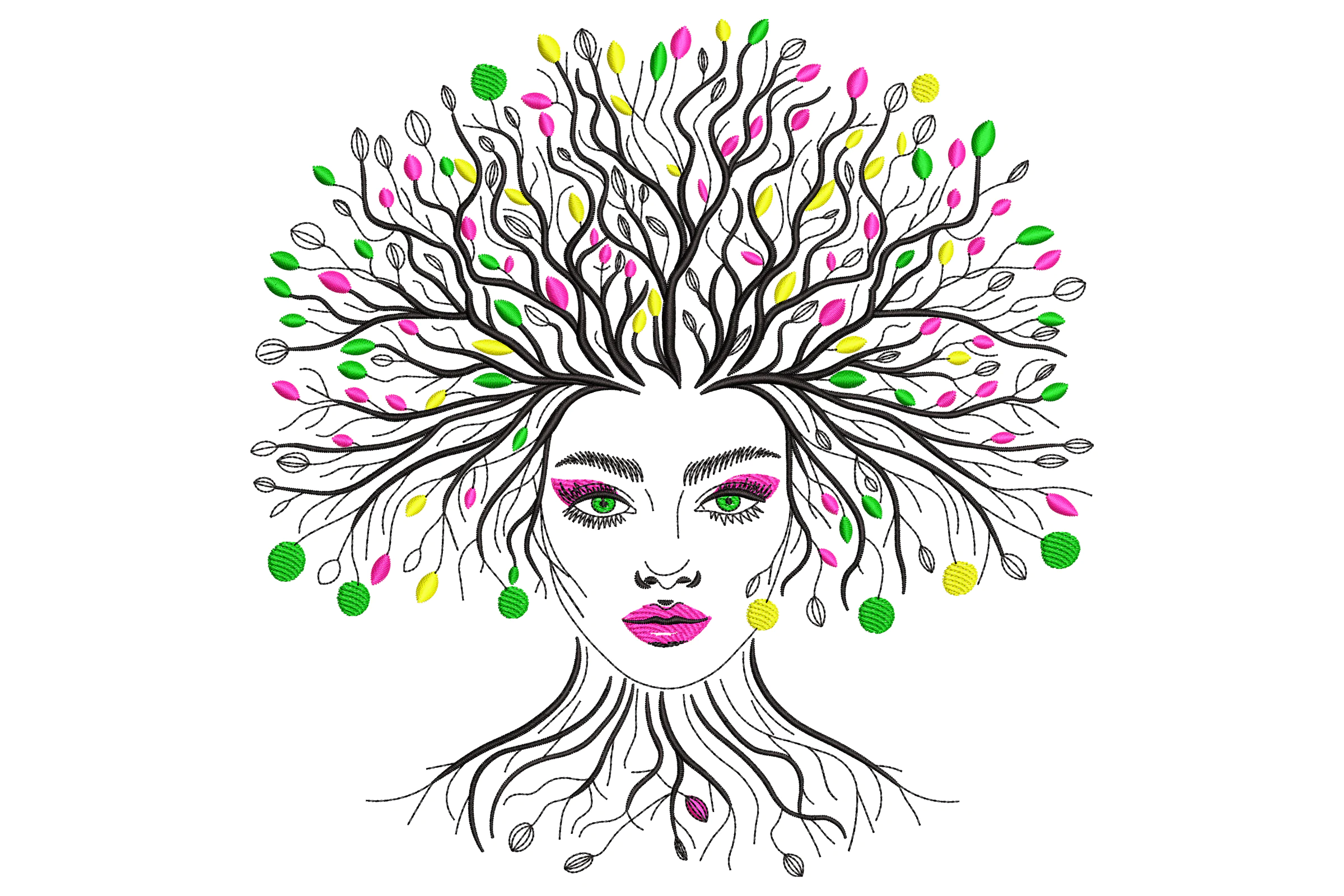 Tree Woman Face Embroidery Design