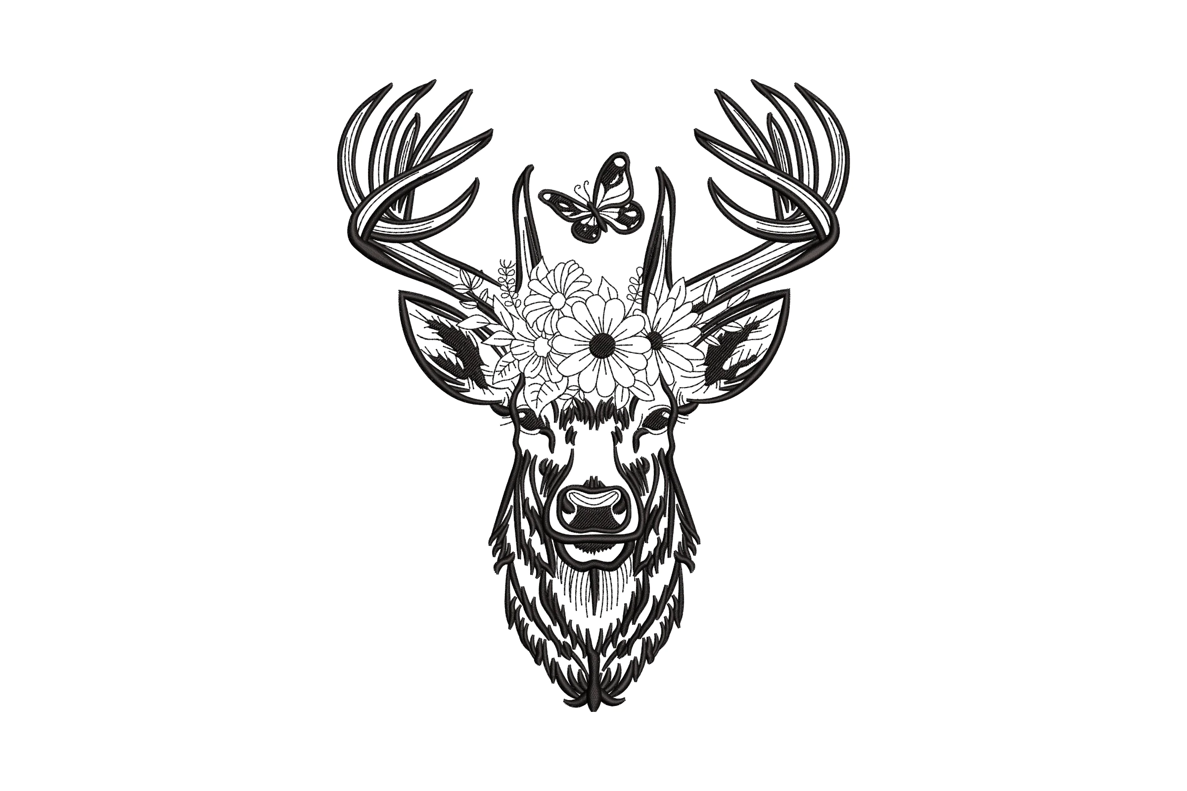 Deer In Flowers - Machine Embroidery Design
