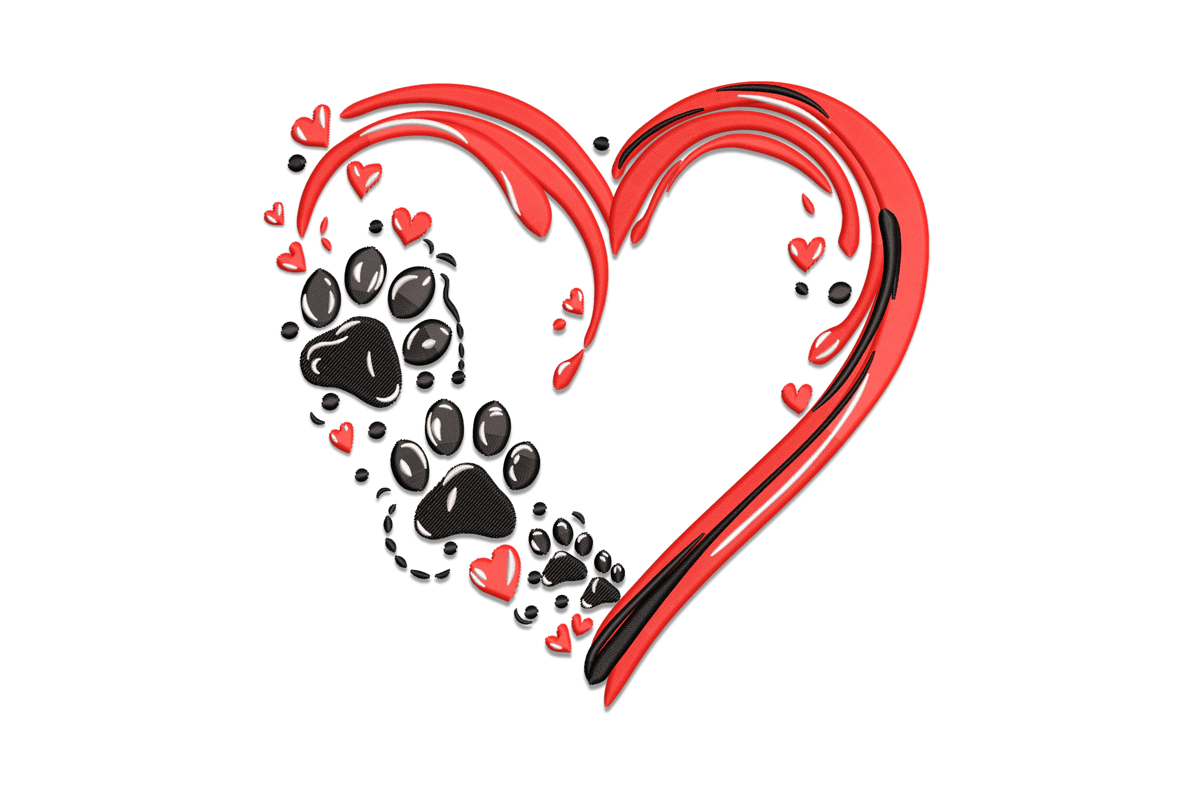 Heart with Paw Print Embroidery Design Pattern