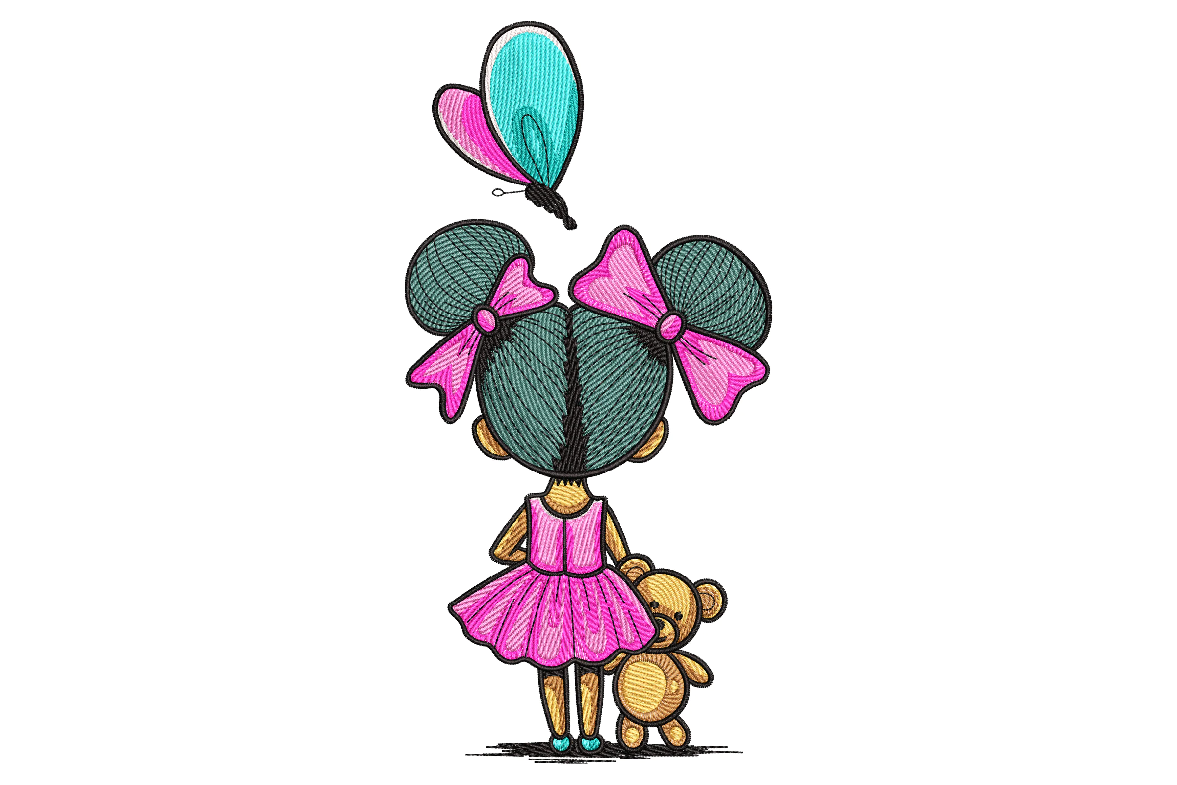 Little Girl & Teddy Embroidery Design