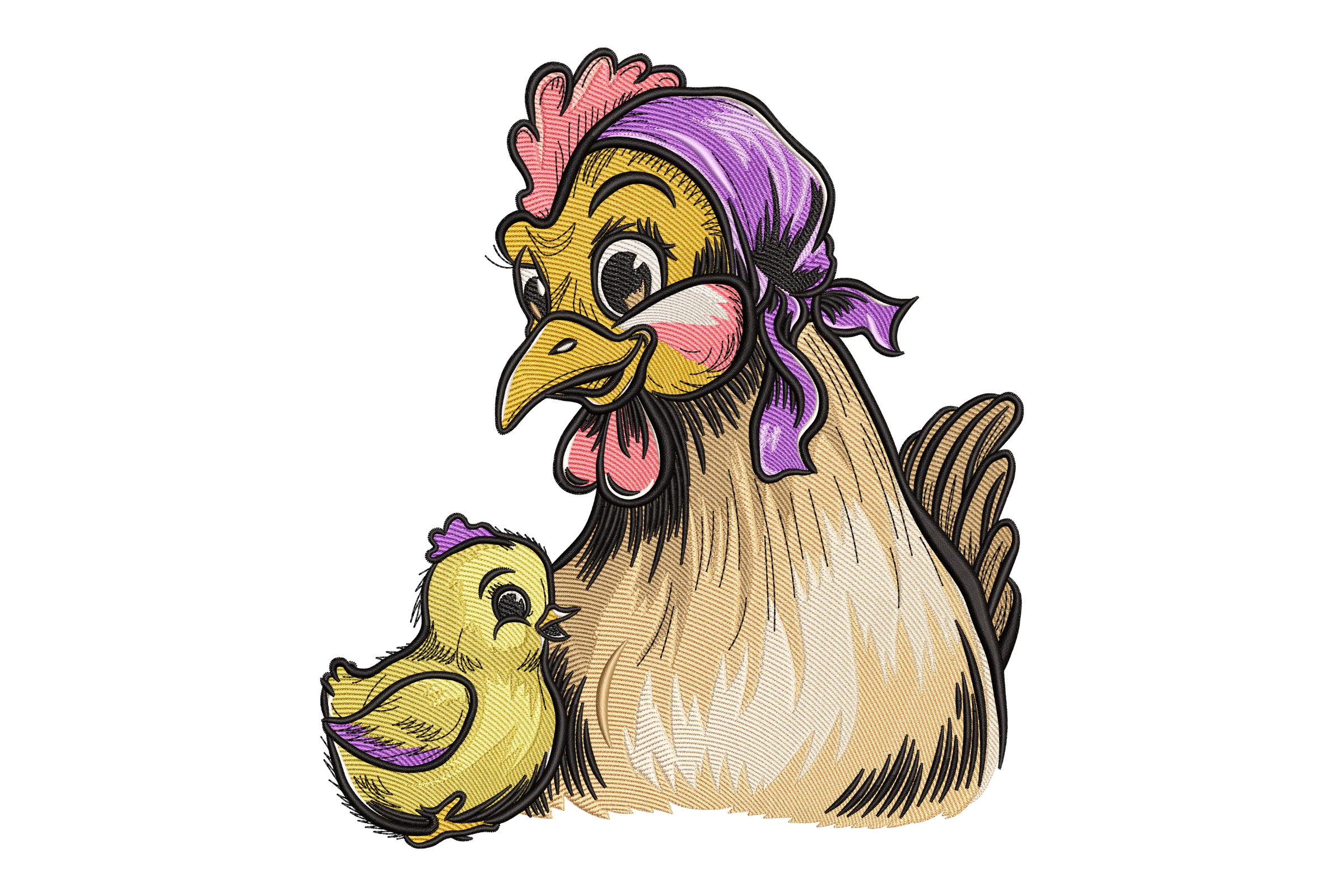 Chicken and Baby Chick Embroidery Design