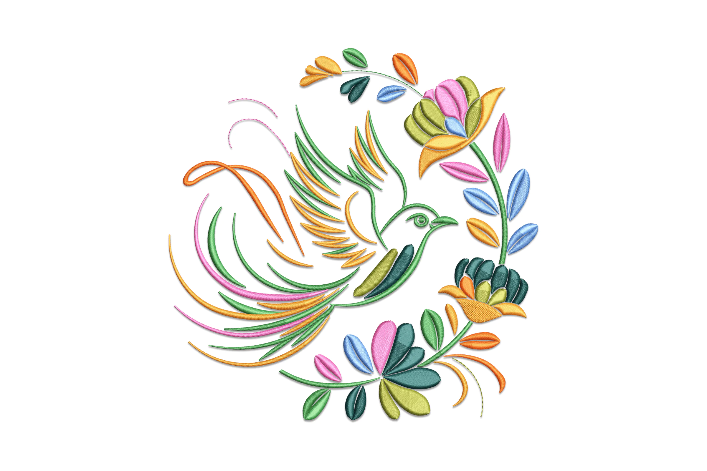 Bird In Flowers Embroidery Design