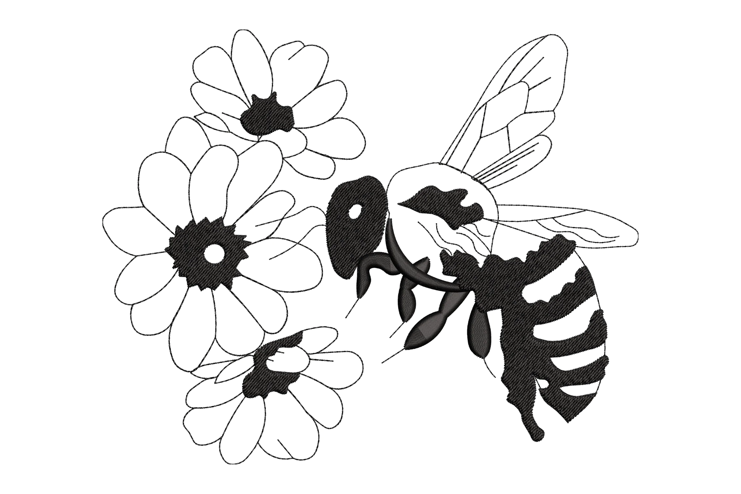 Bee Floral Machine Embroidery Design