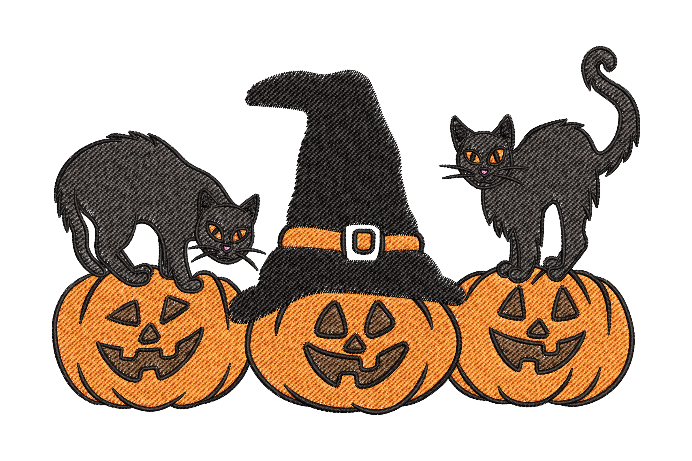 Halloween Cats and Pumpkins Embroidery Design