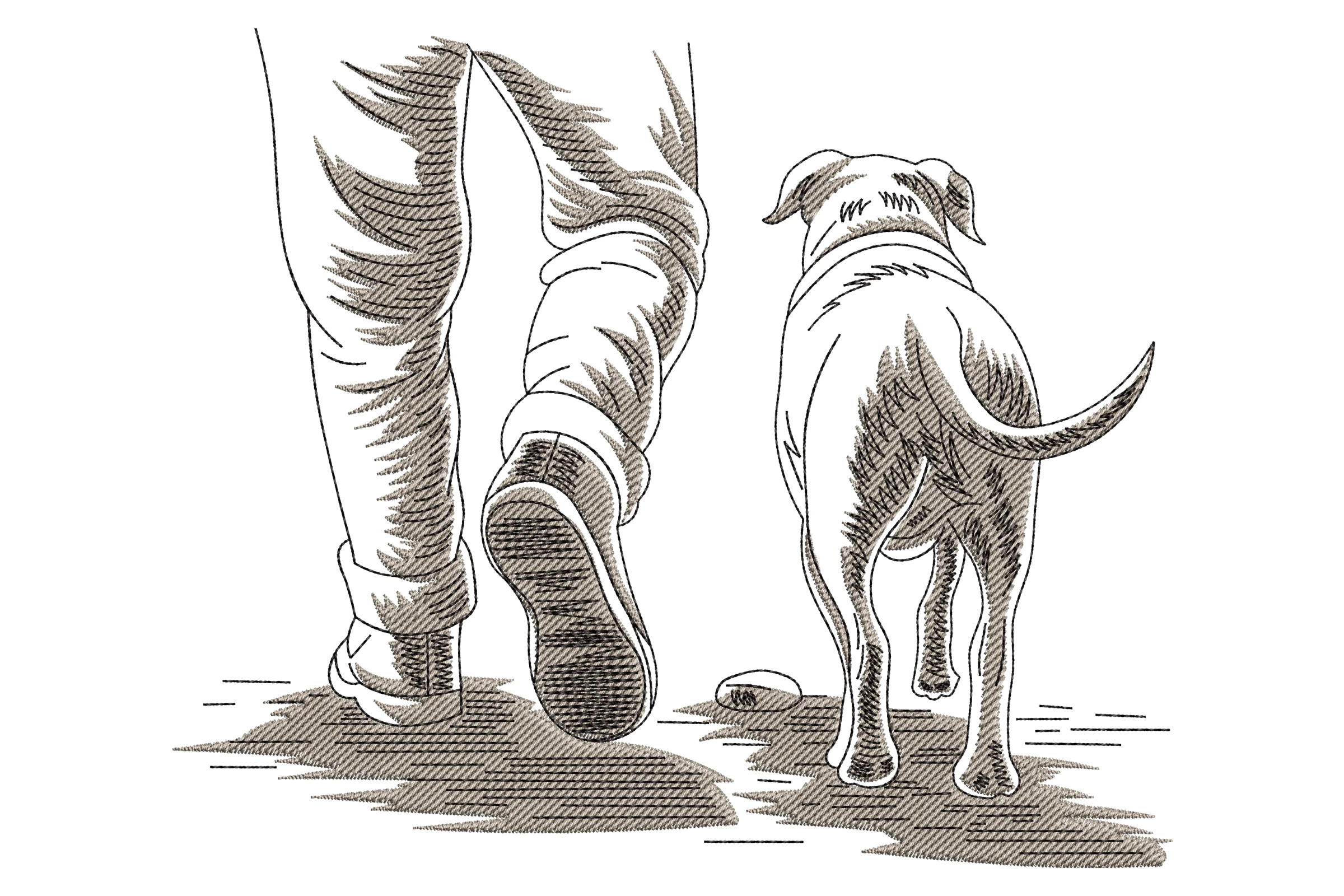 Walking Together with Dog Embroidery Design