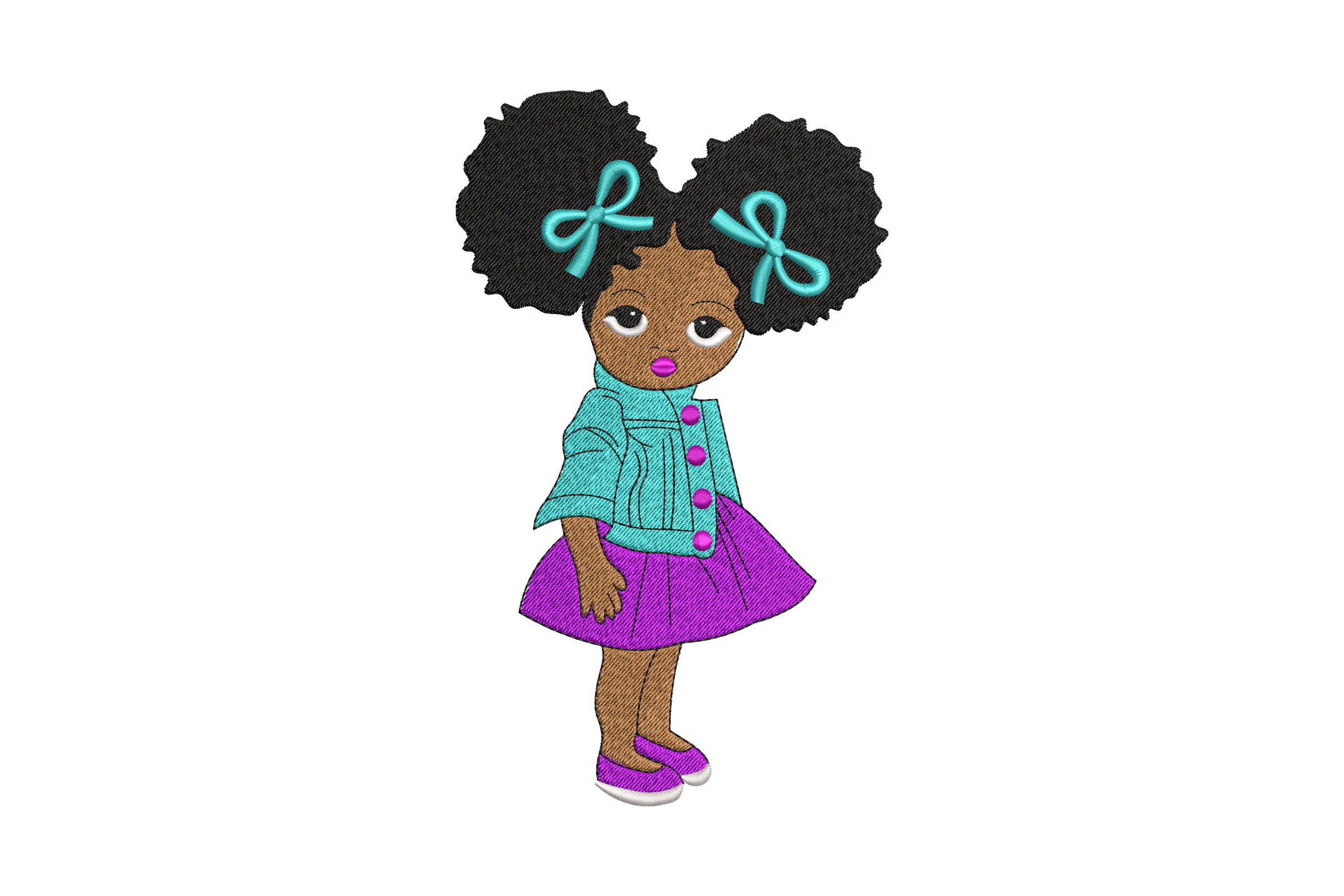 Peekaboo Girl With Puff Afro Ponytails Embroidery Design