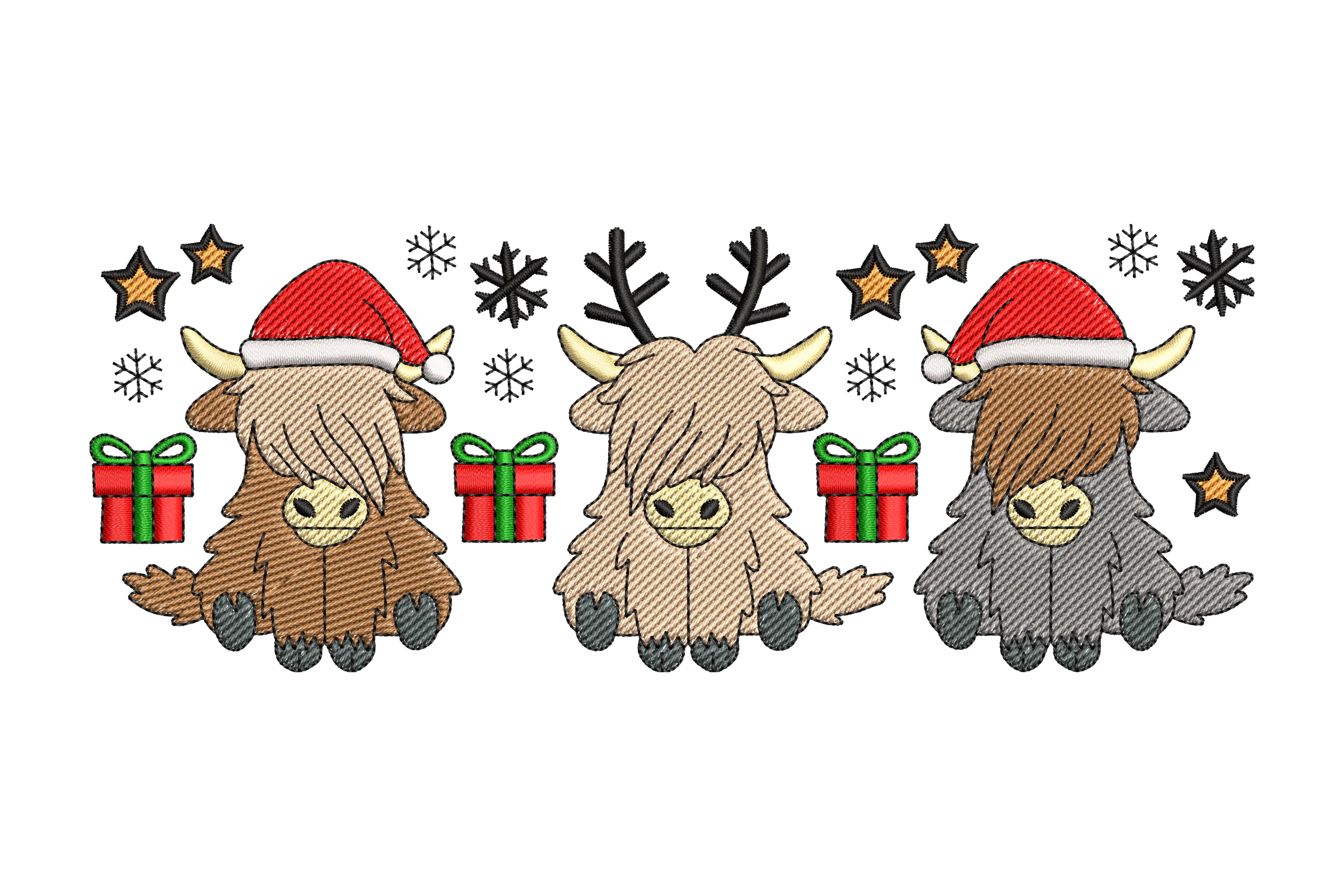 Christmas Highland Cow Embroidery Design
