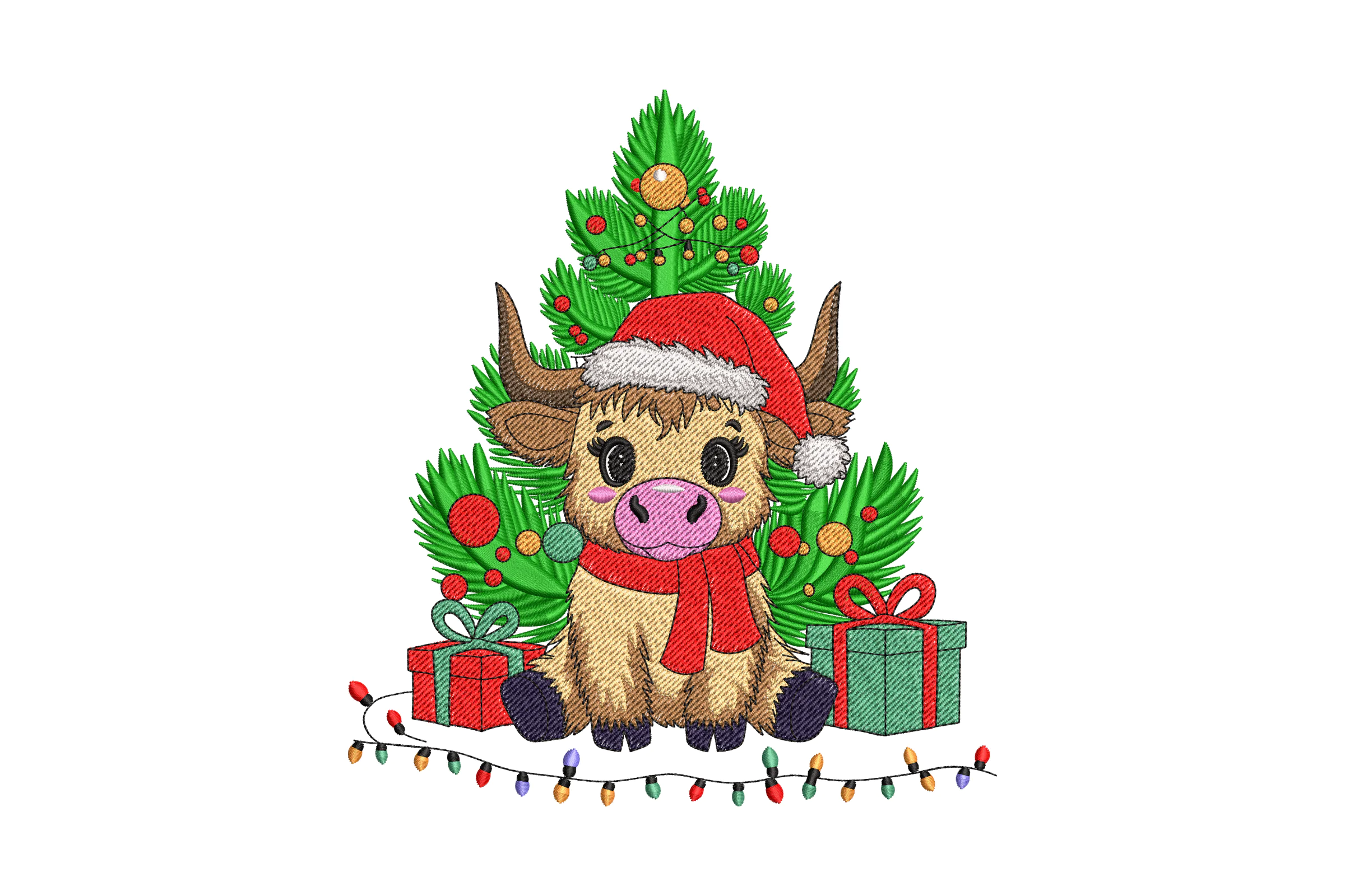 Highland Cow Christmas Embroidery Designs