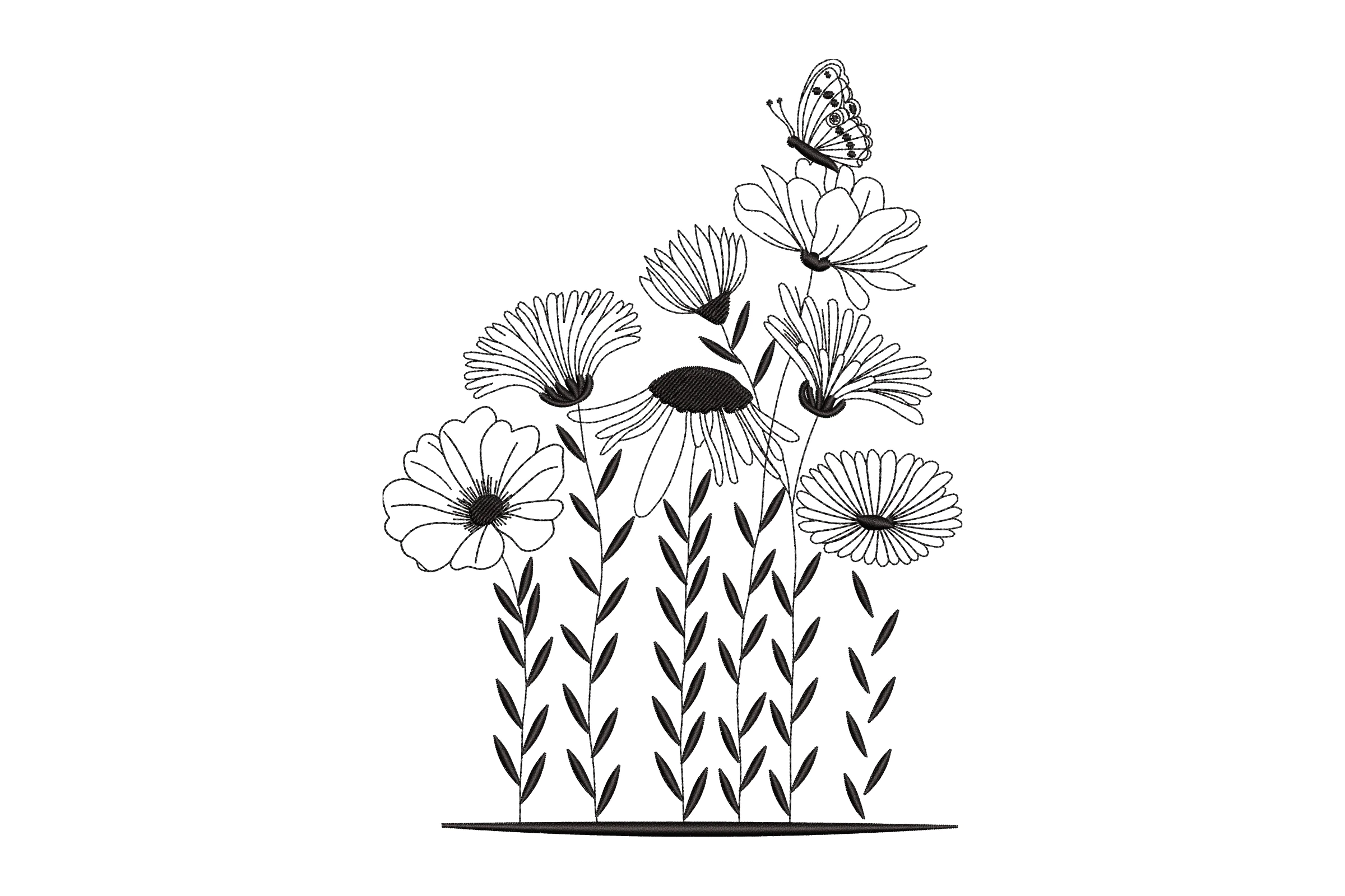 Floral Bouquet with Butterfly Embroidery Design