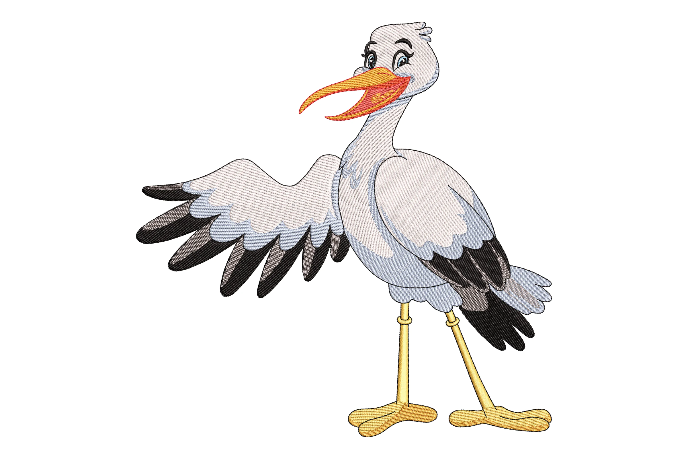 Playful Stork Embroidery Design