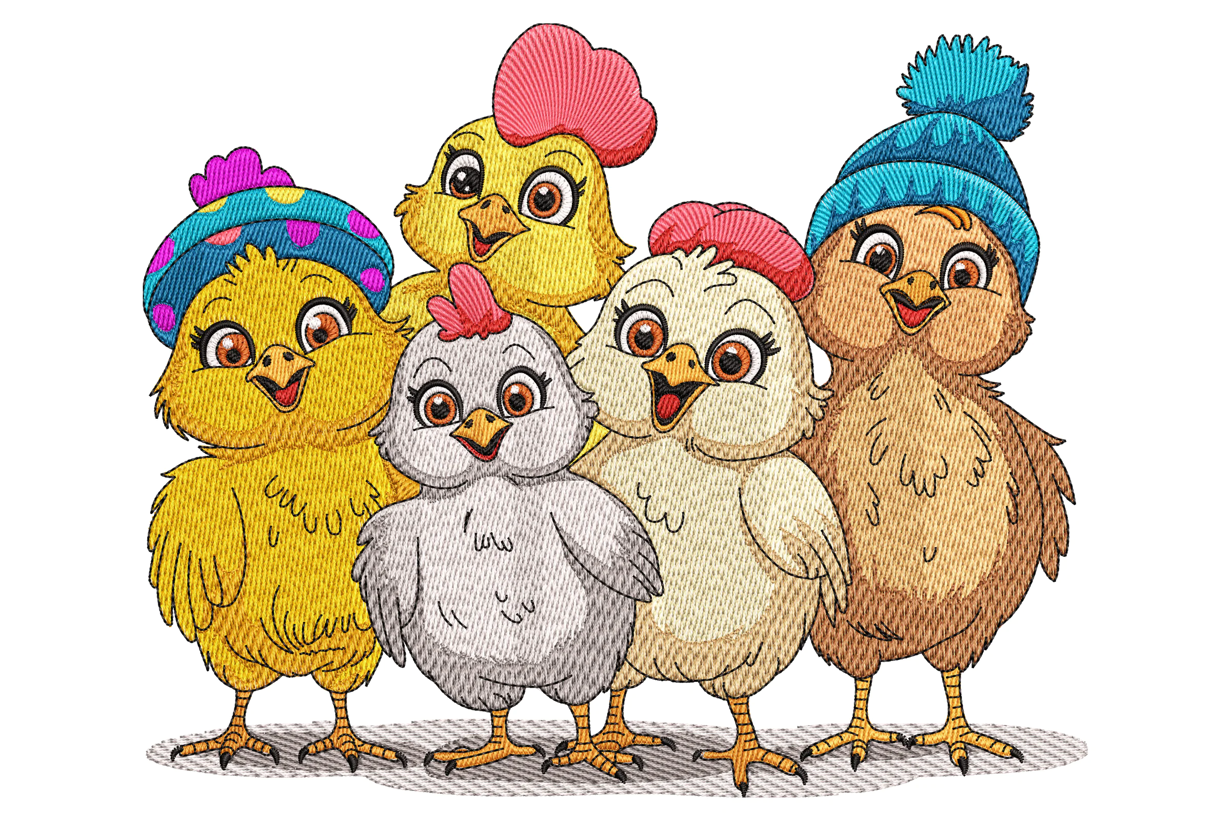 Cute Chicks in Hats Embroidery Design