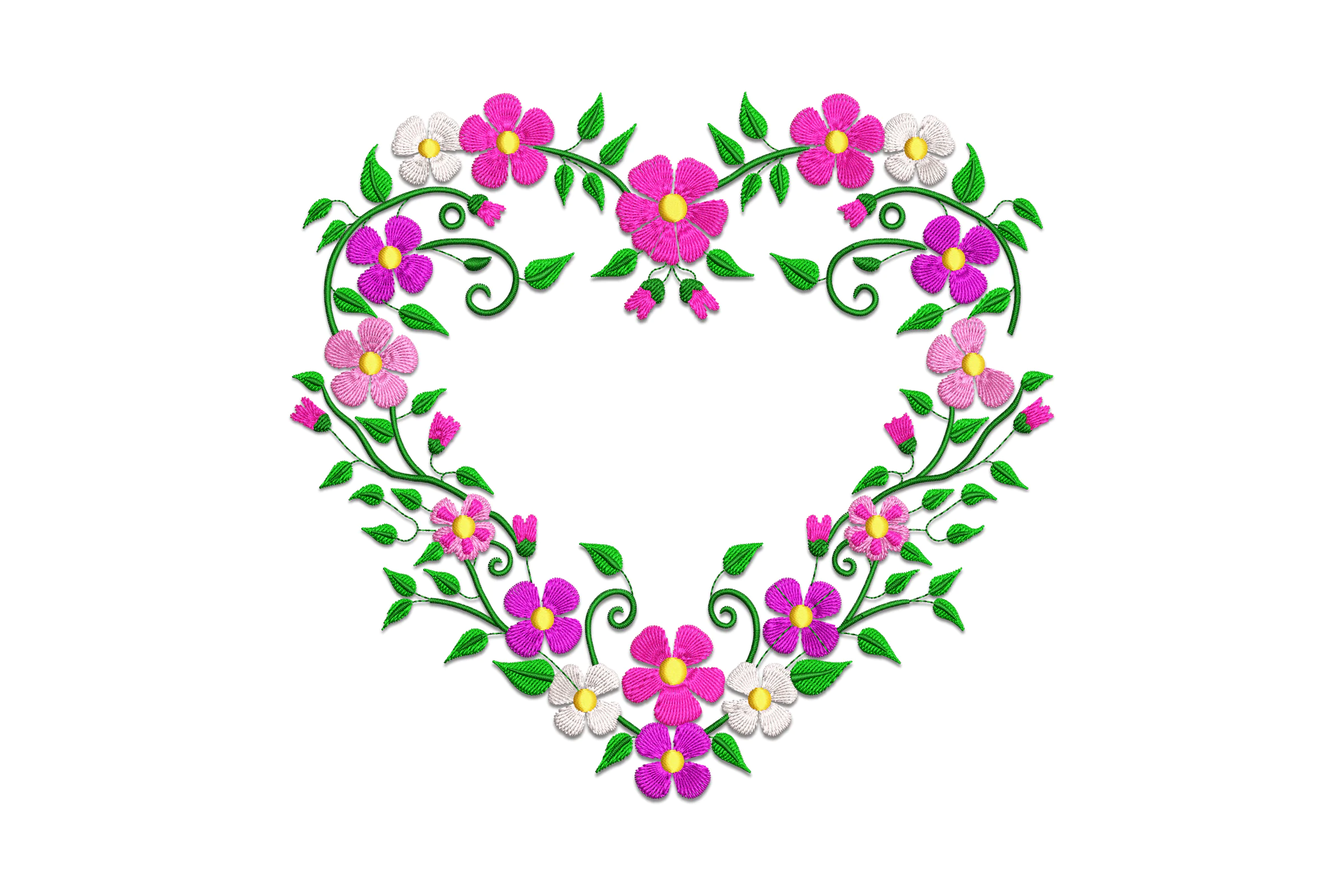 Cute Heart Flowers Embroidery Design