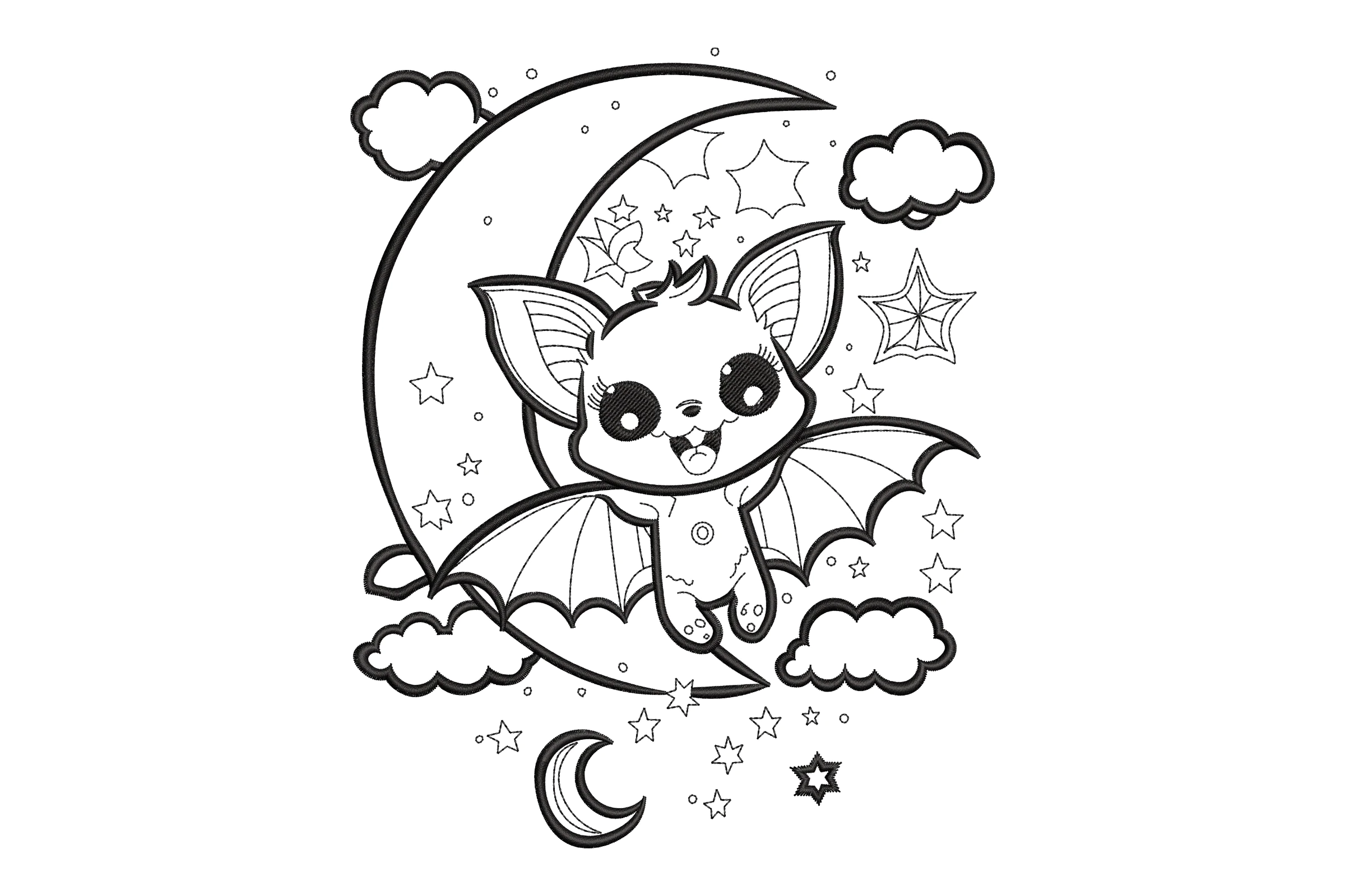 Bat and Moon Embroidery Design