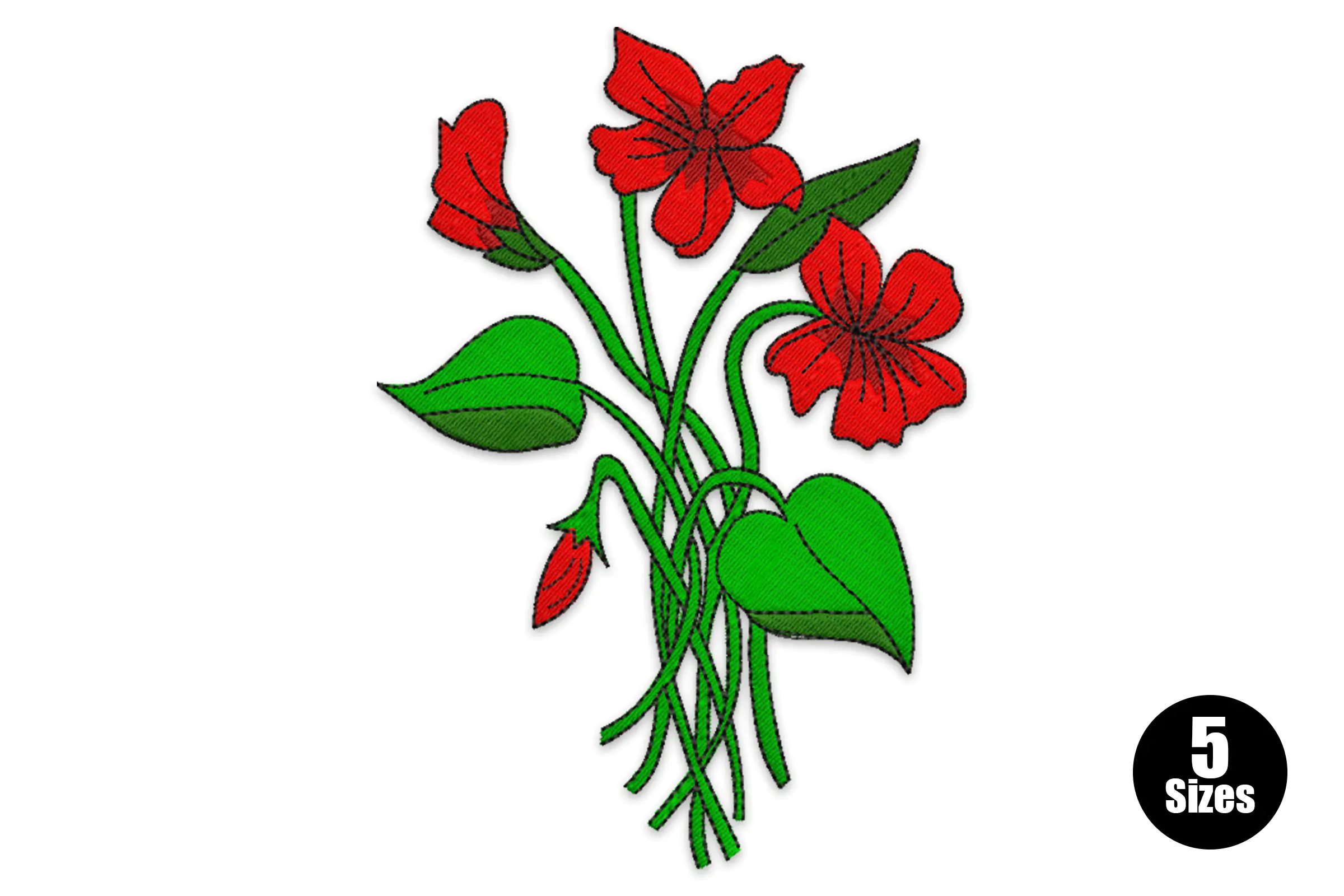 Drawing of Red Flowers Embroidery Design