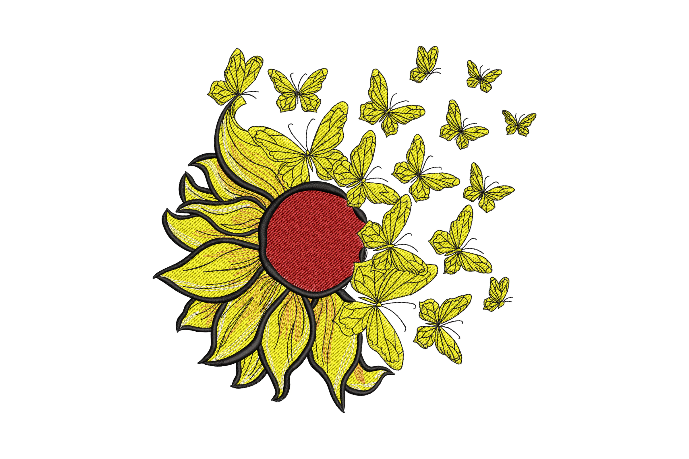 Sunflower Butterflies Embroidery Design
