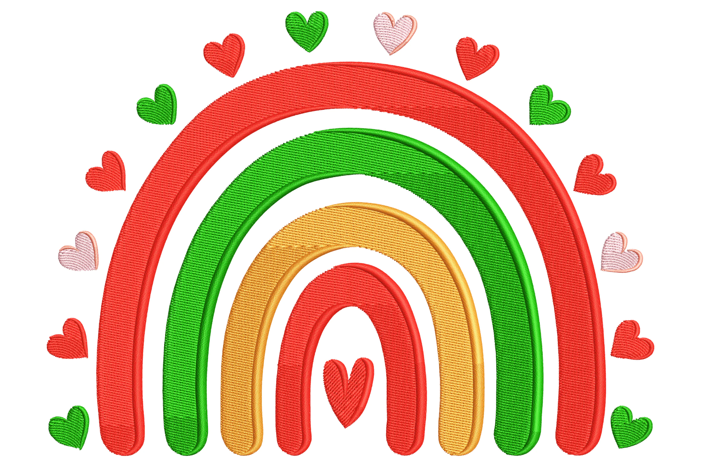 Festive Rainbow with Hearts Embroidery Design