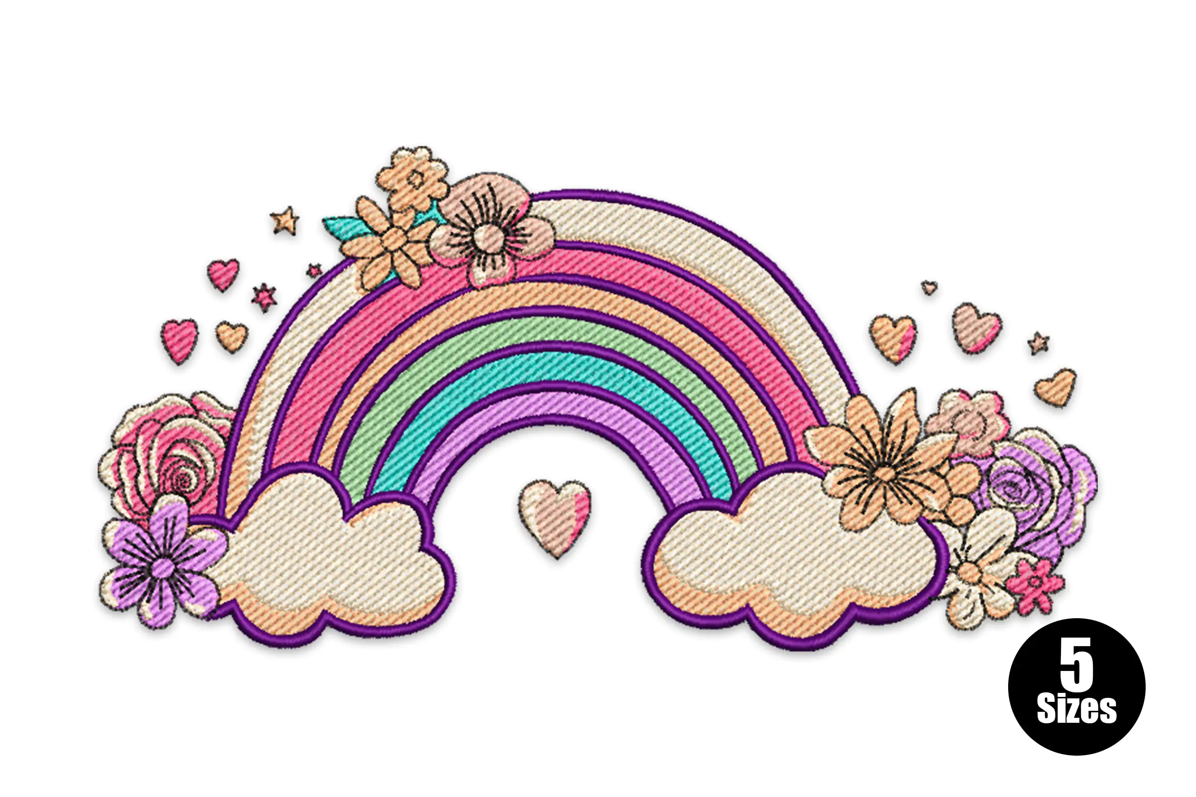 Floral Rainbow Embroidery Design