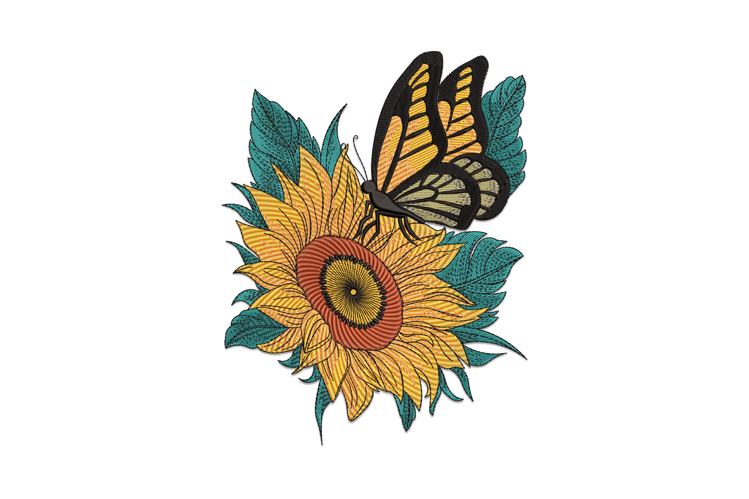 Sunflower With a Butterfly Embroidery Design