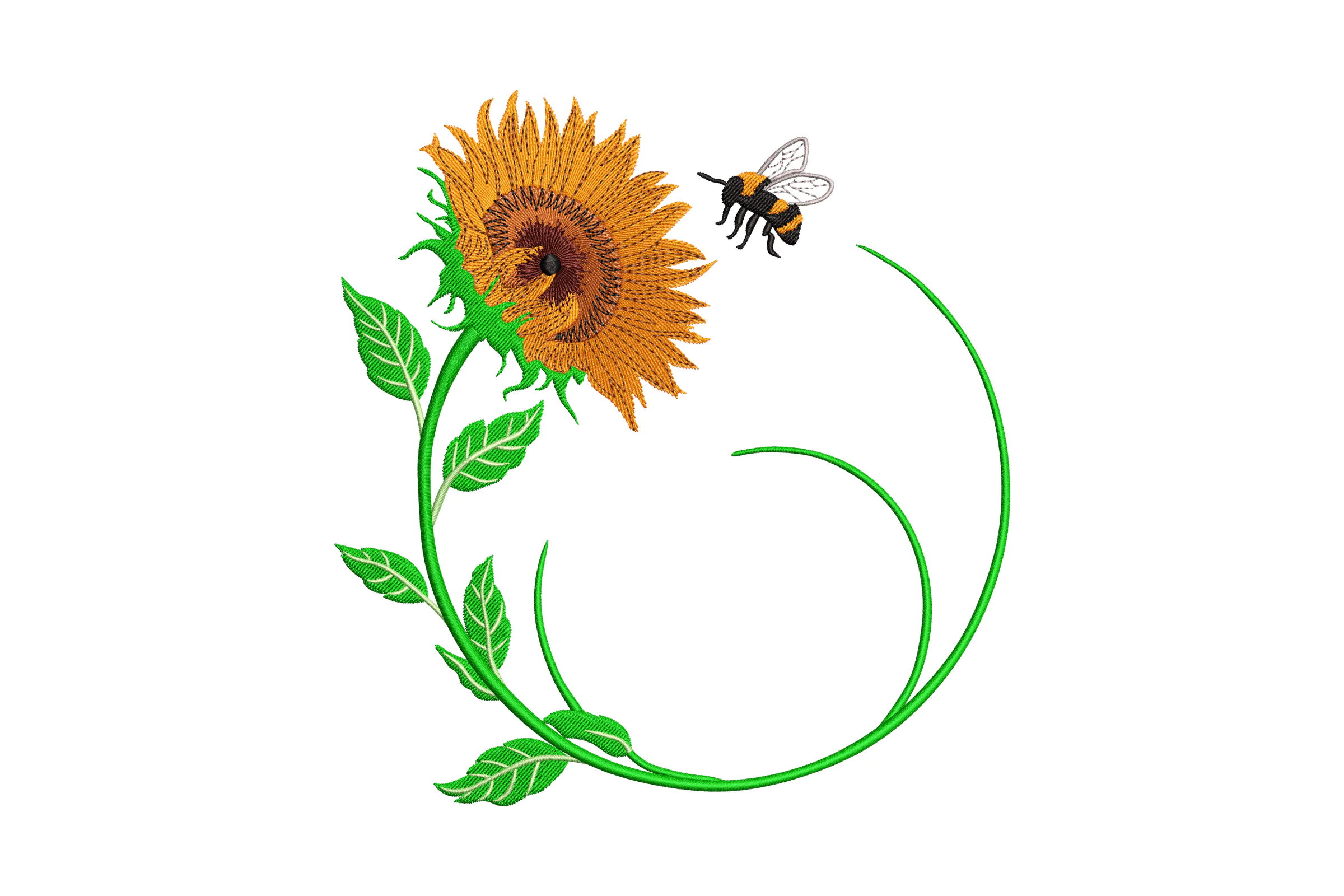 Sunflower With Bee Embroidery Design