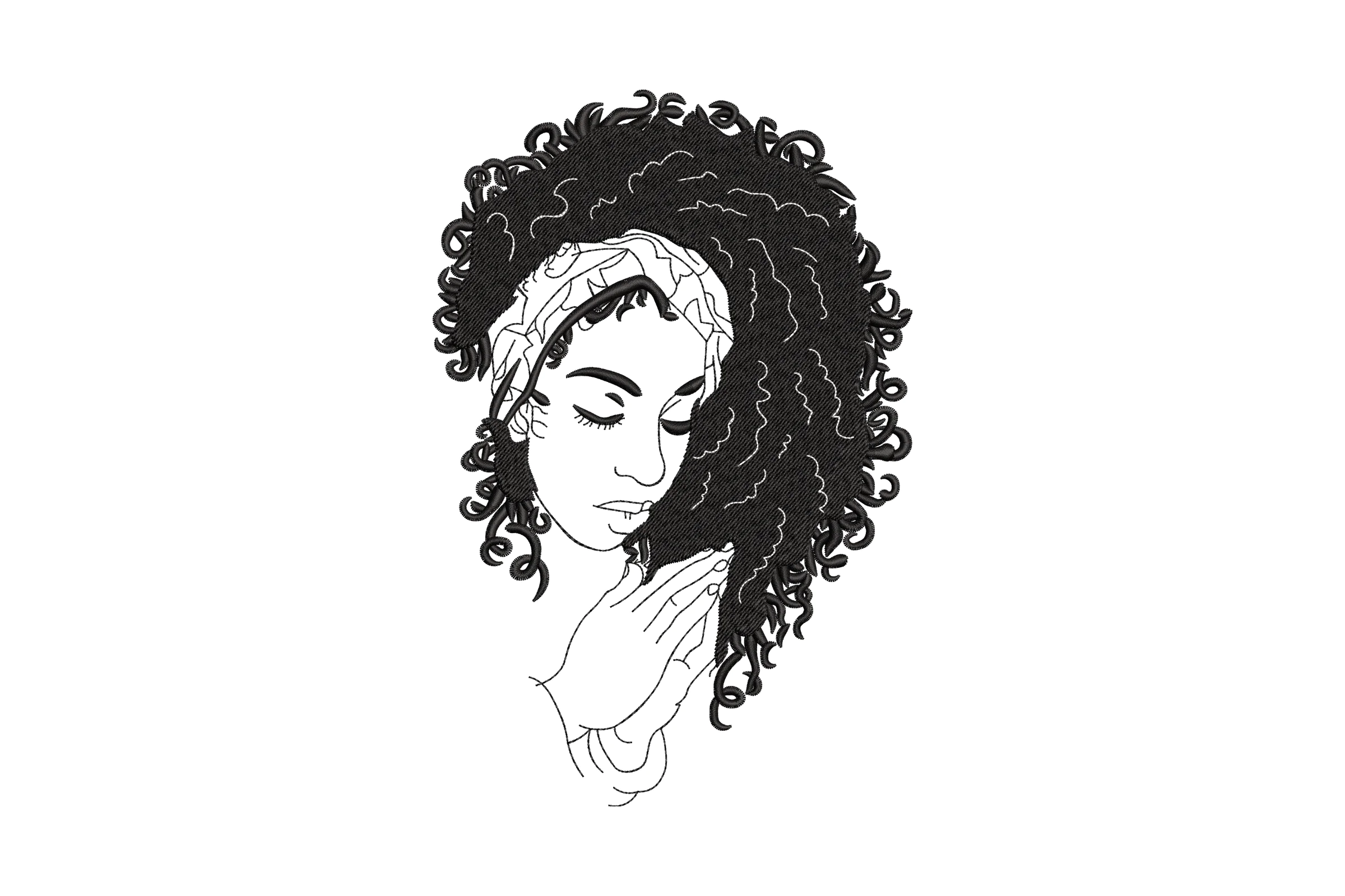 Curly Hair Woman Embroidery Design