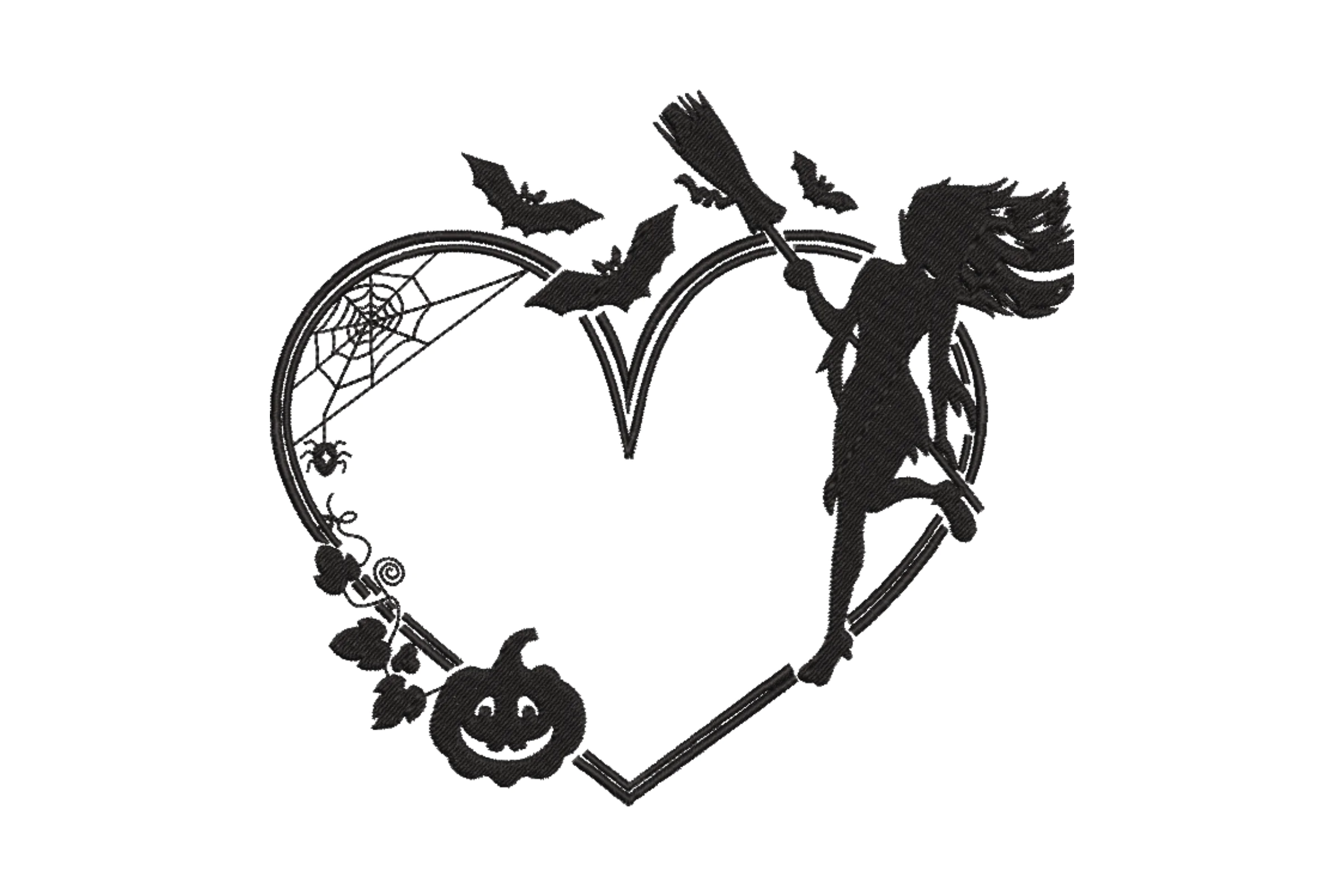 Witch and Heart Halloween Embroidery Design