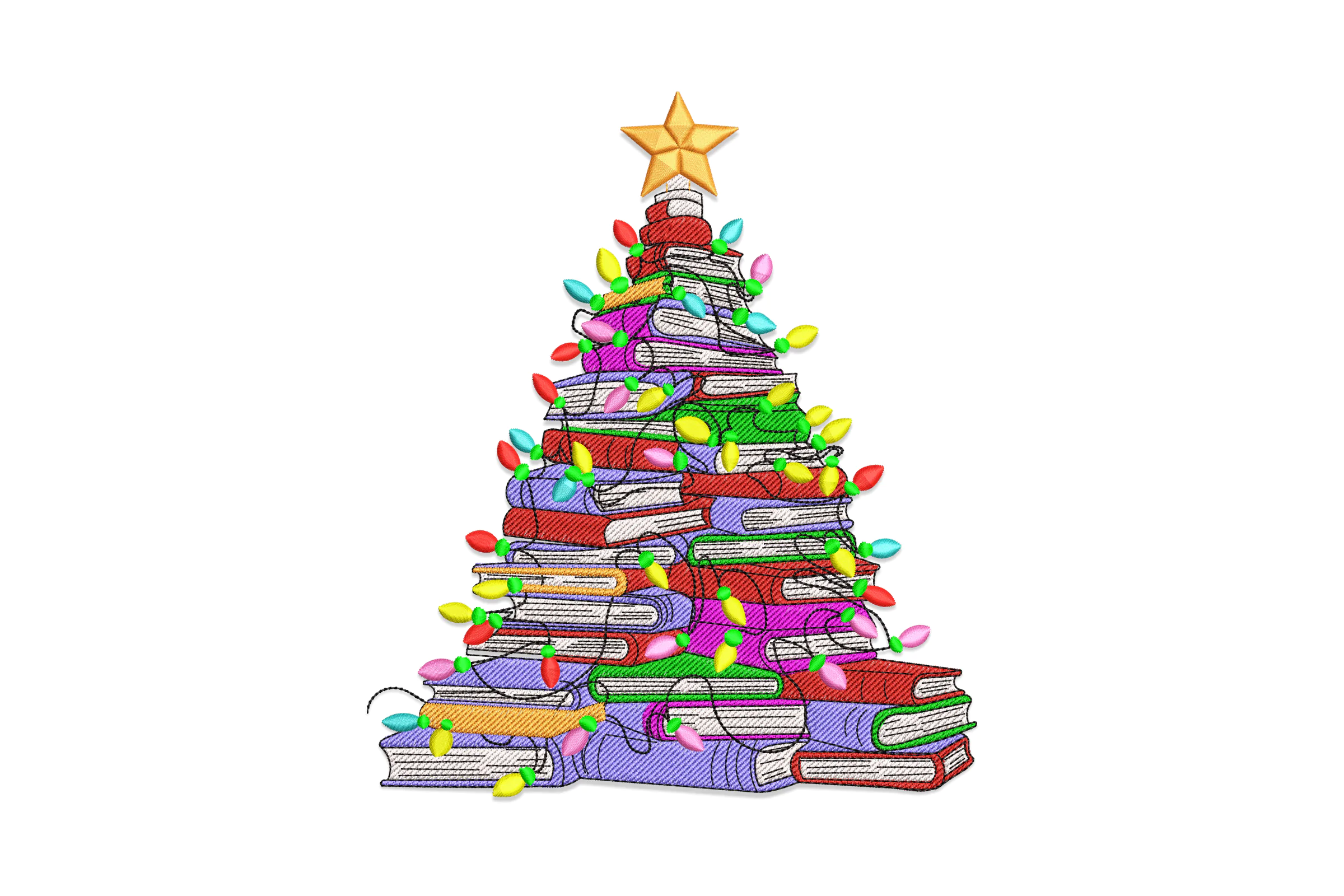 Books Christmas Tree Embroidery Design