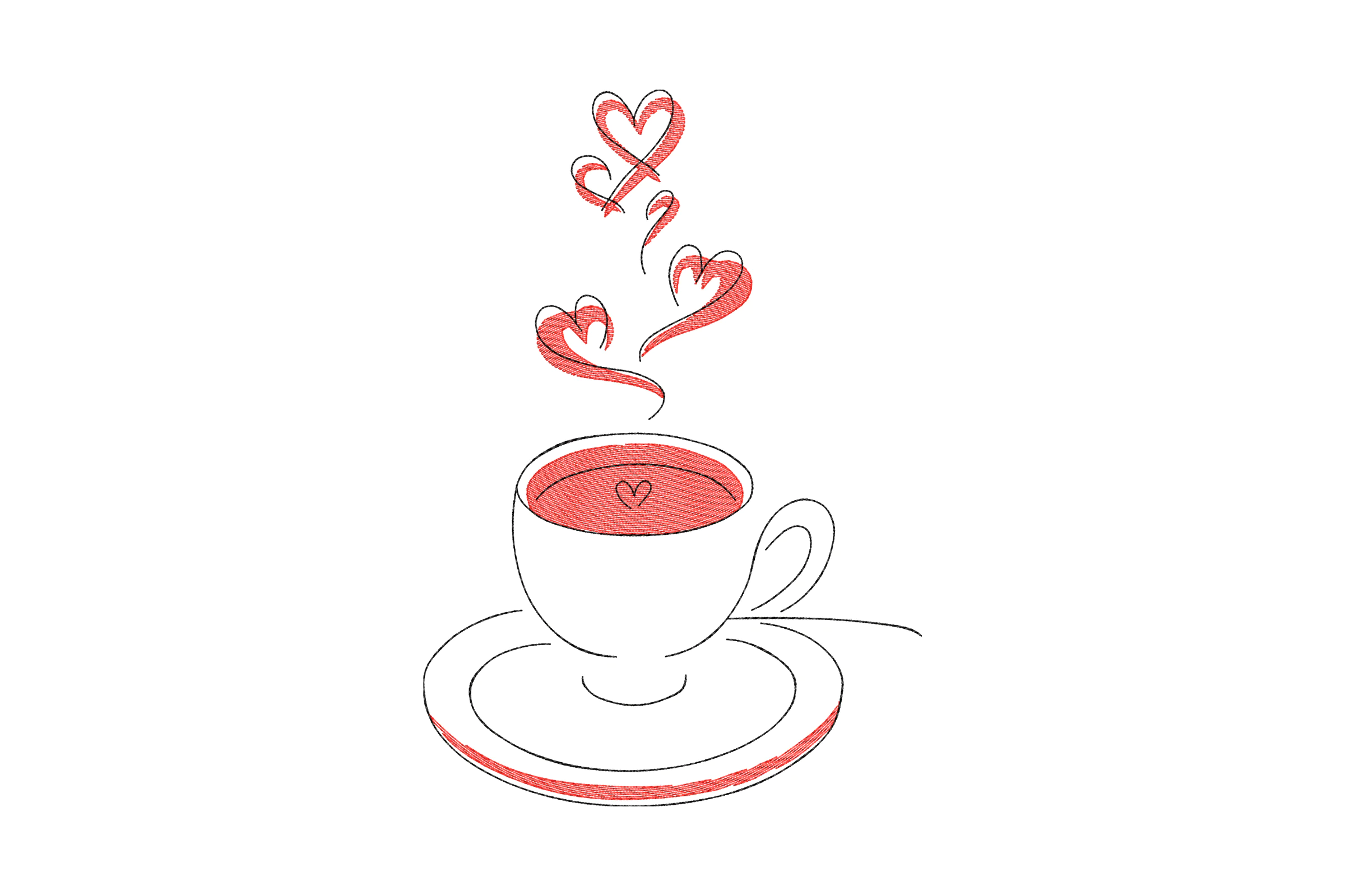 Coffee Cup With Heart Embroidery Design Pattern