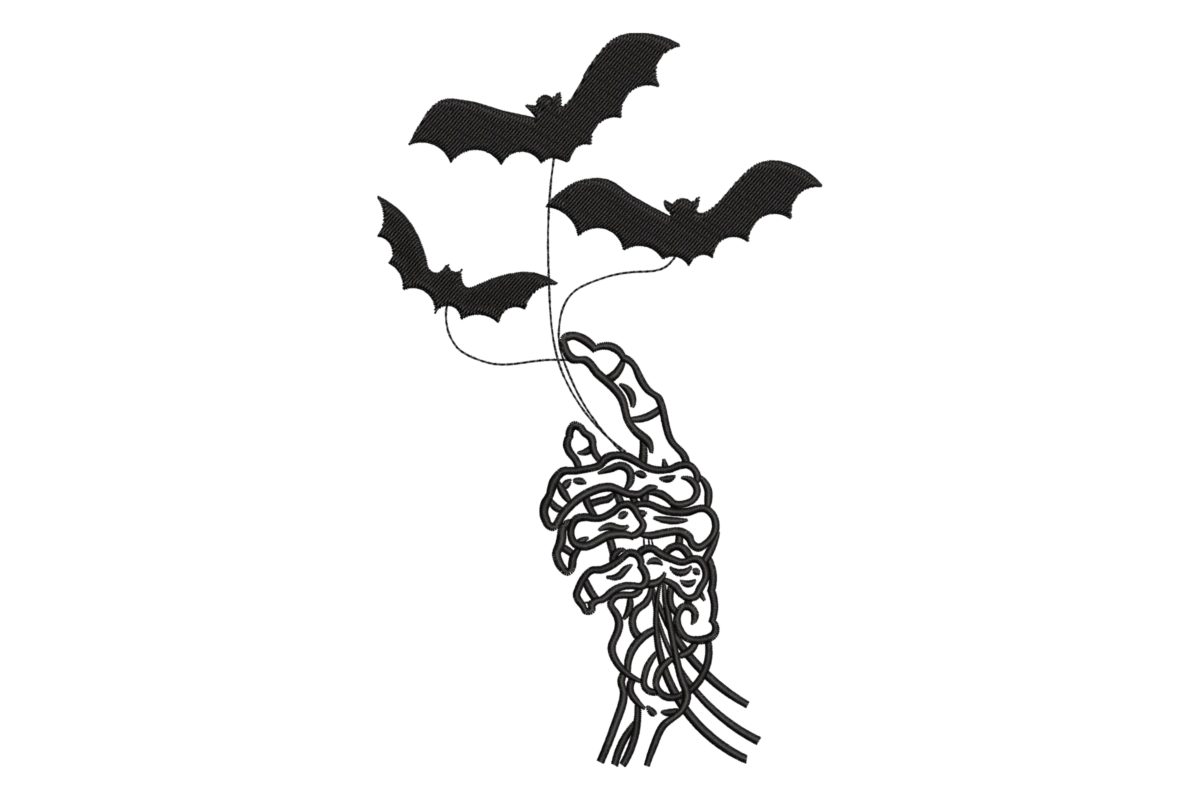 Skeleton Hand Holding Bats Embroidery Design