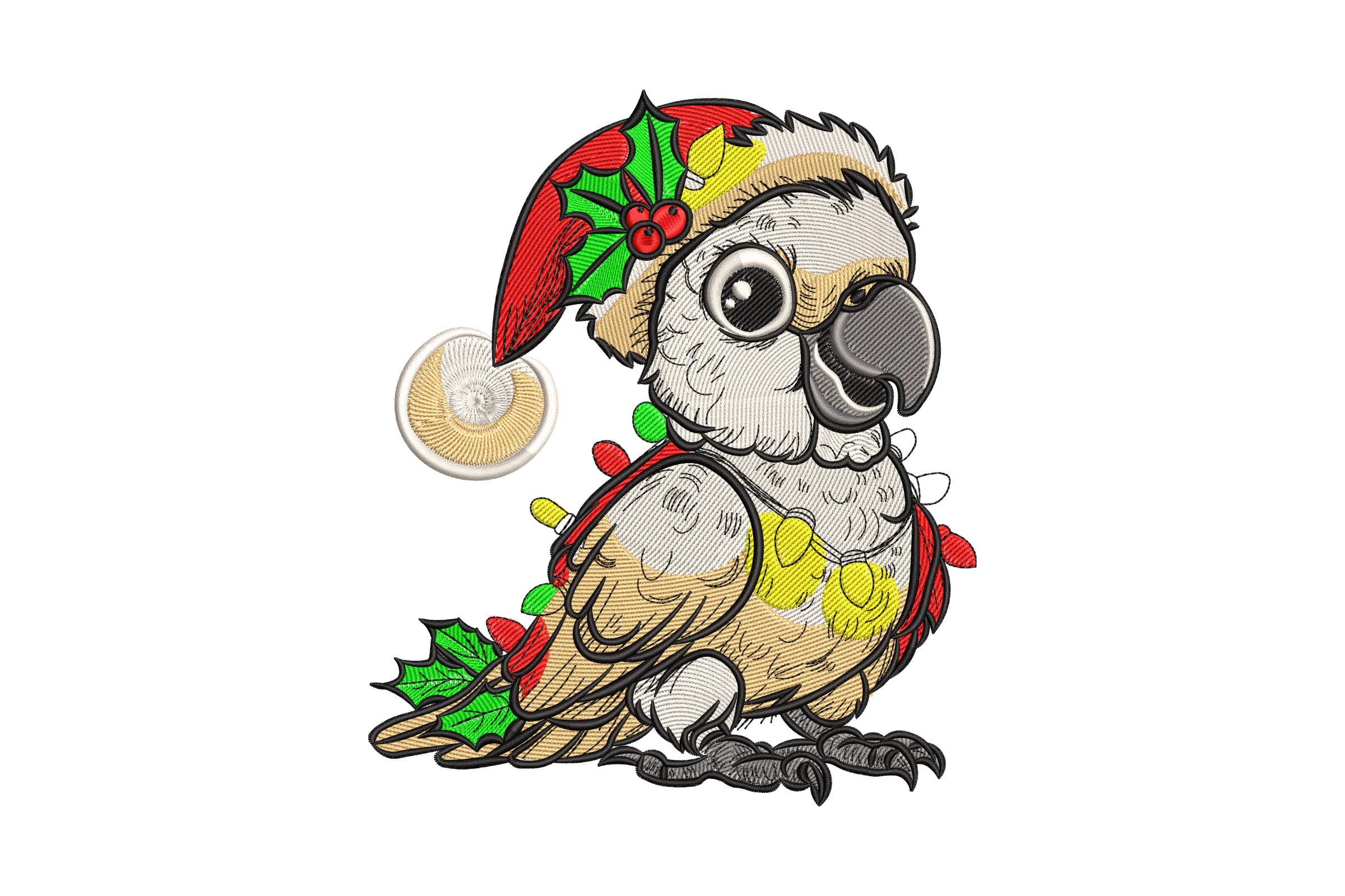 Christmas  Australian Cockatoo Bird - Machine Embroidery