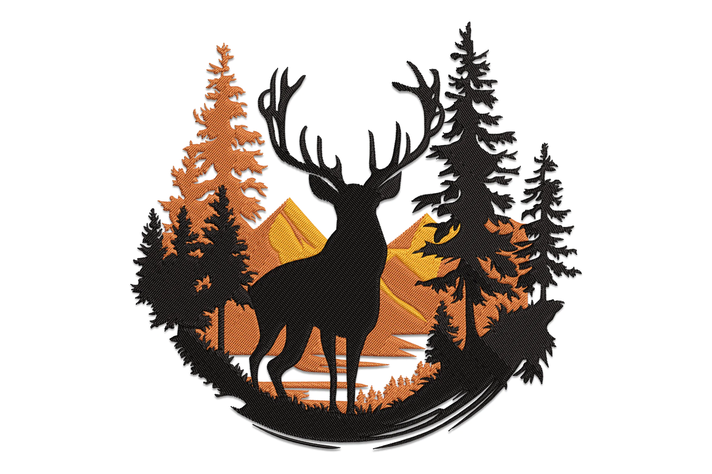 Deer Mountain Silhouette Embroidery Design