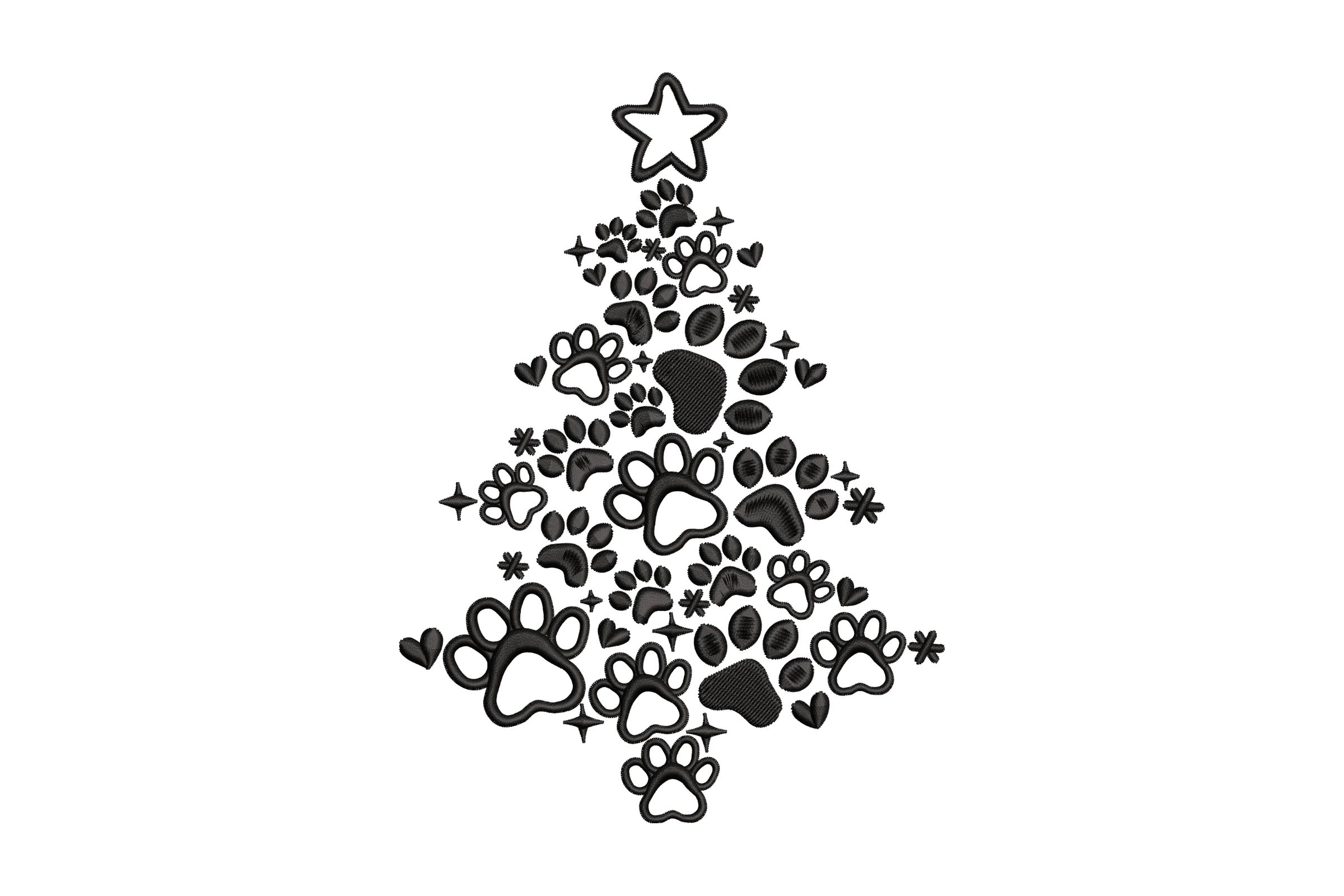 Christmas Paw Tree Embroidery Design