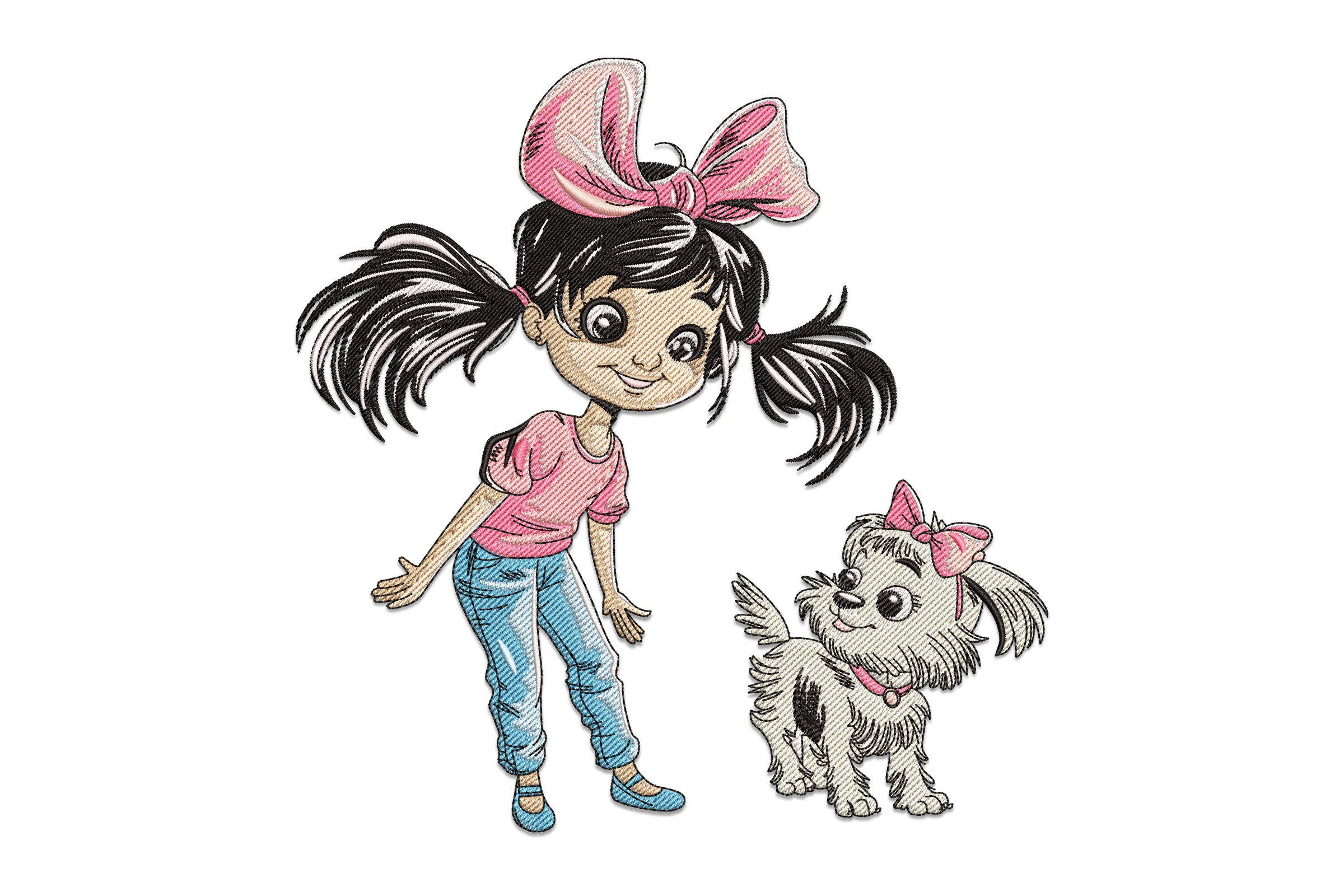 Girl With Cat Embroidery Design