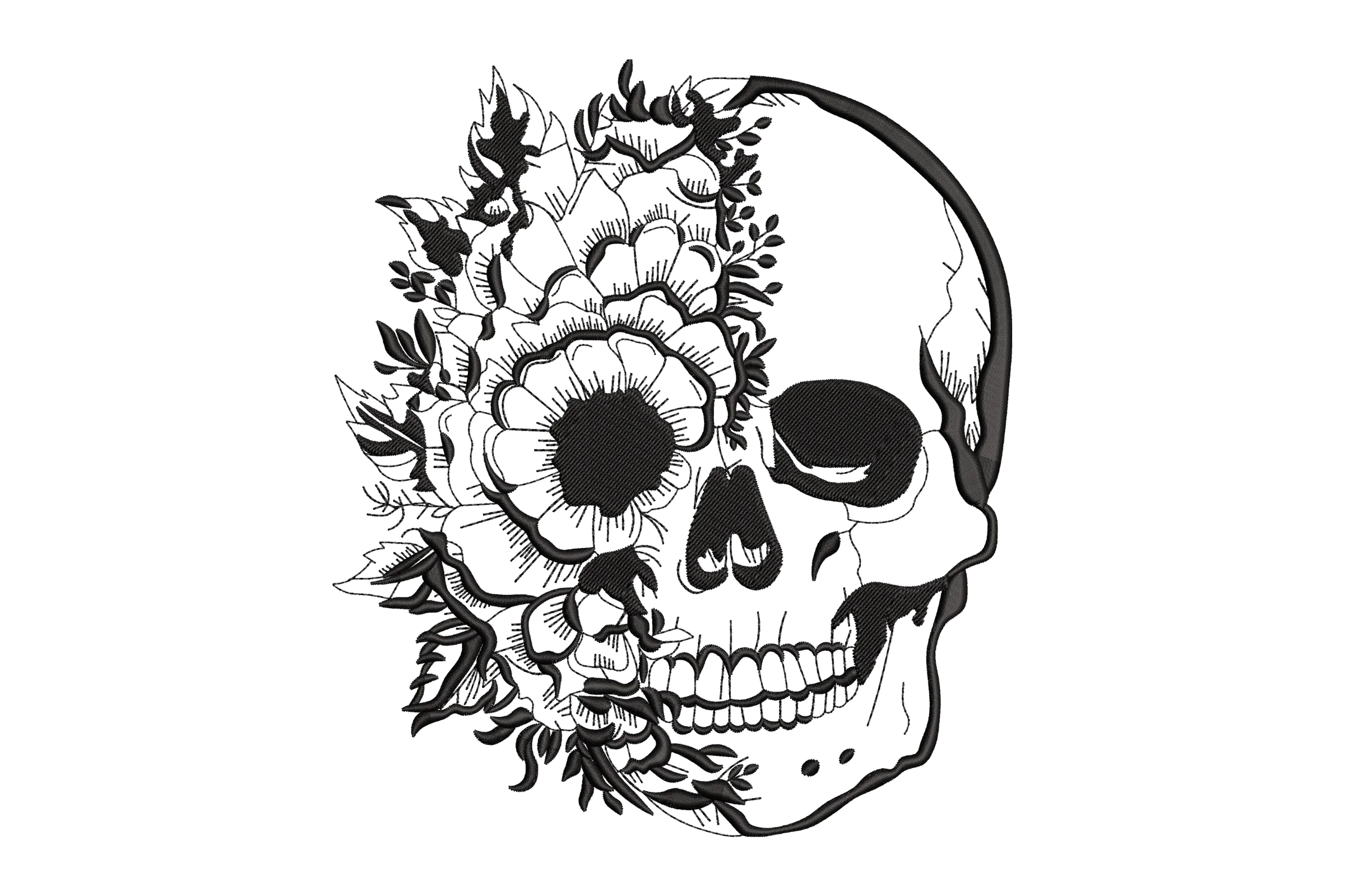 Floral Skull Embroidery Design