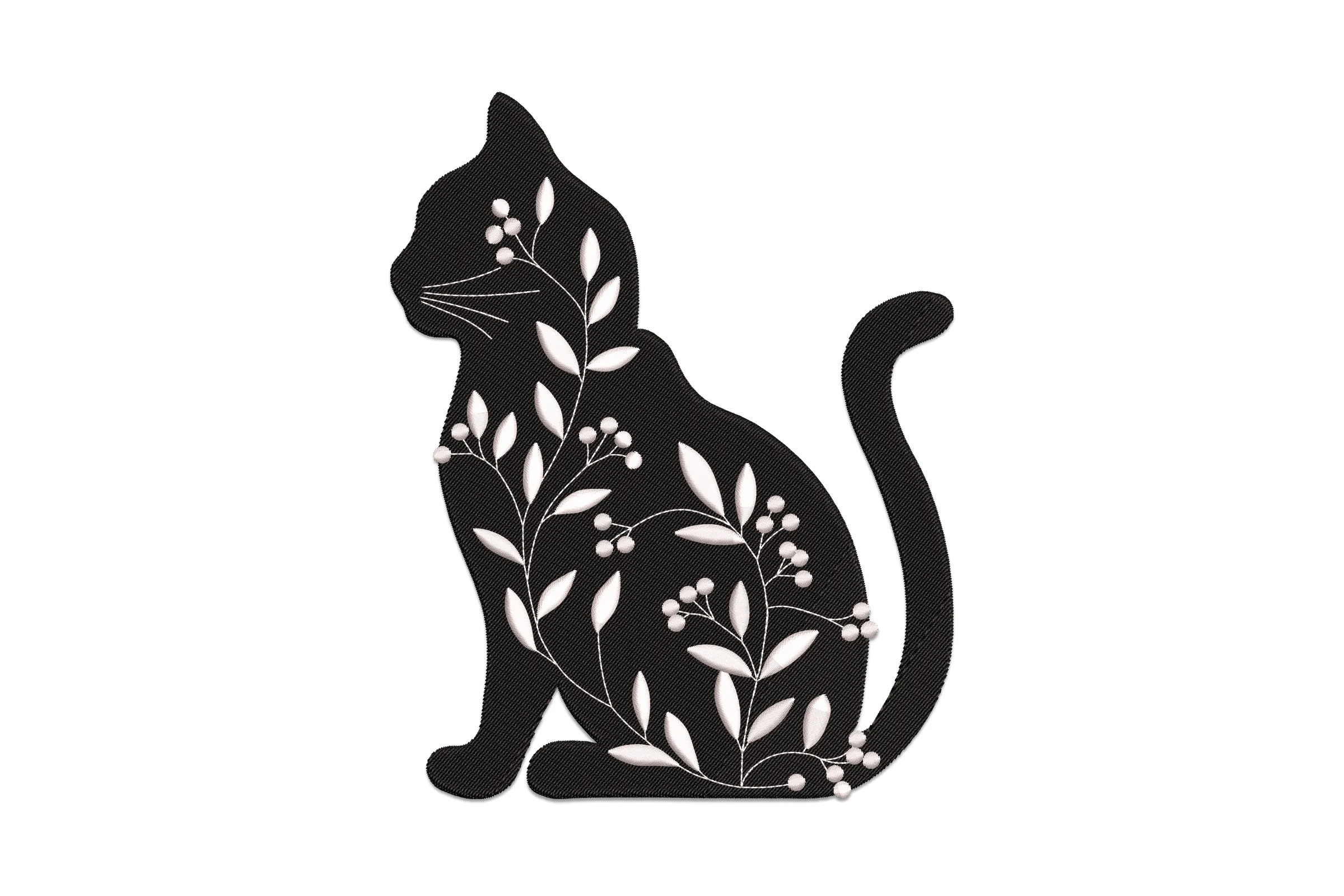 Cat with Flower Embroidery Design Pattern