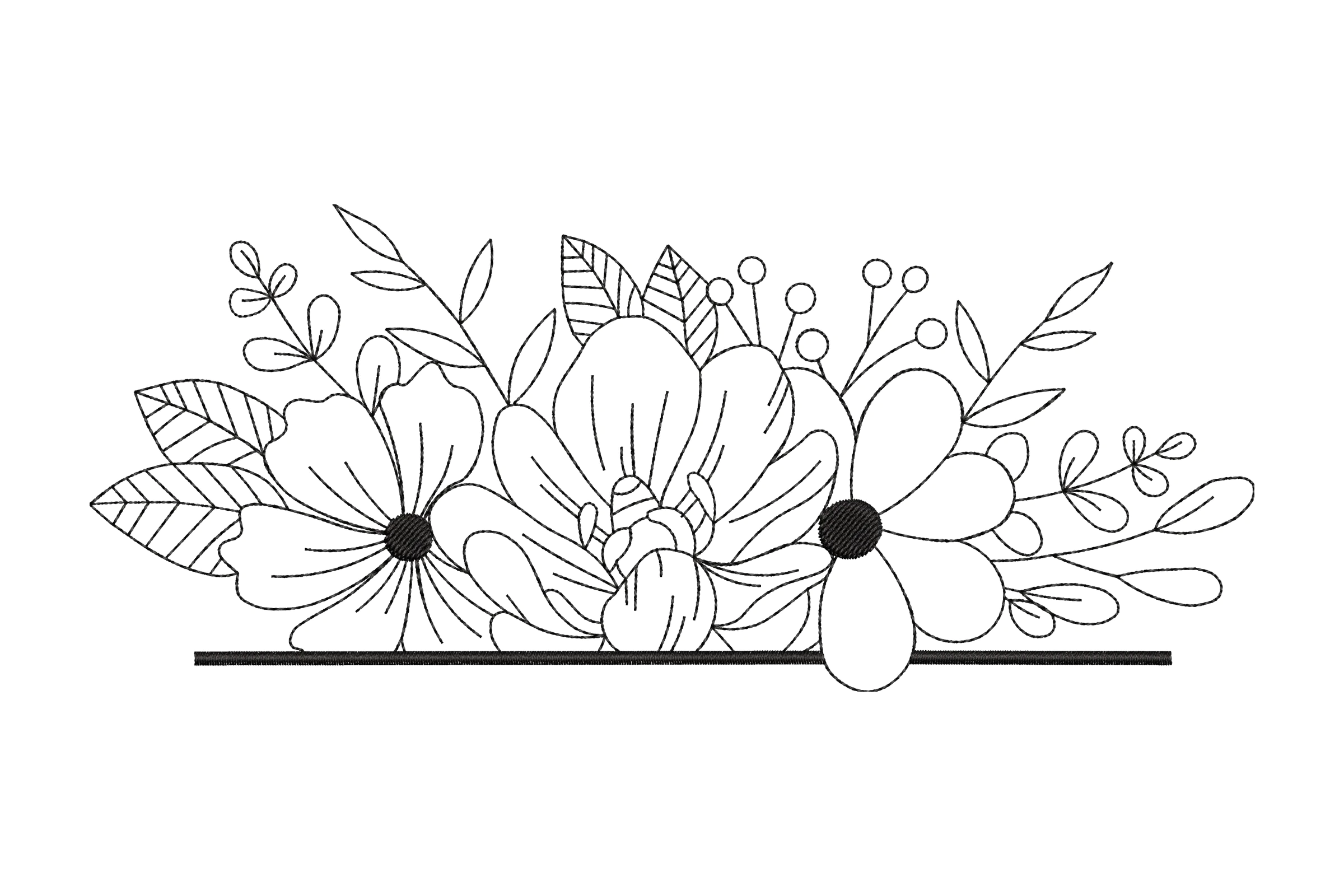 Floral Border Outline Embroidery Design